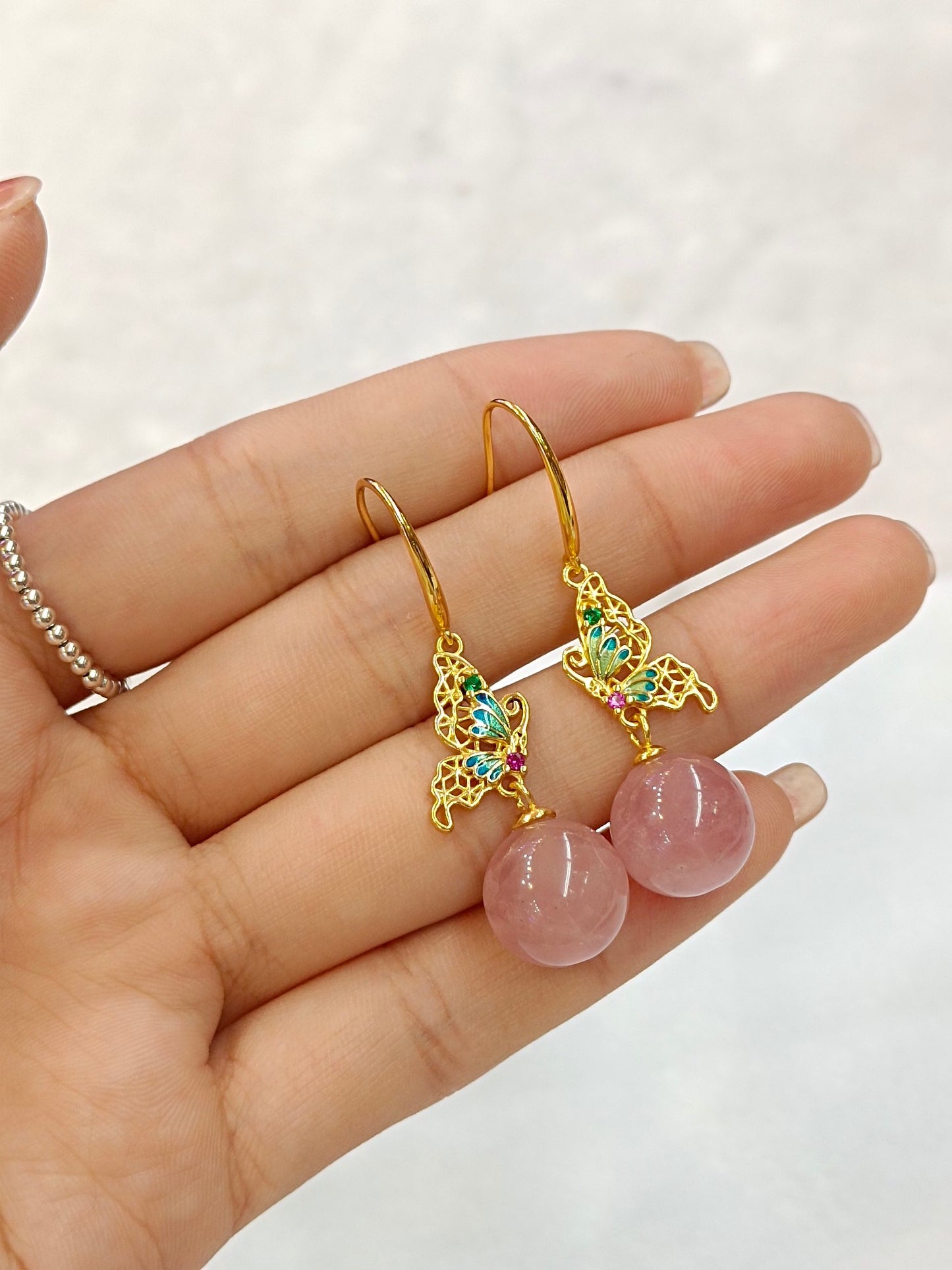 Elegant Crystal Earrings - Short and Sweet Ma Fan Jingtai Blue with S925 Silver