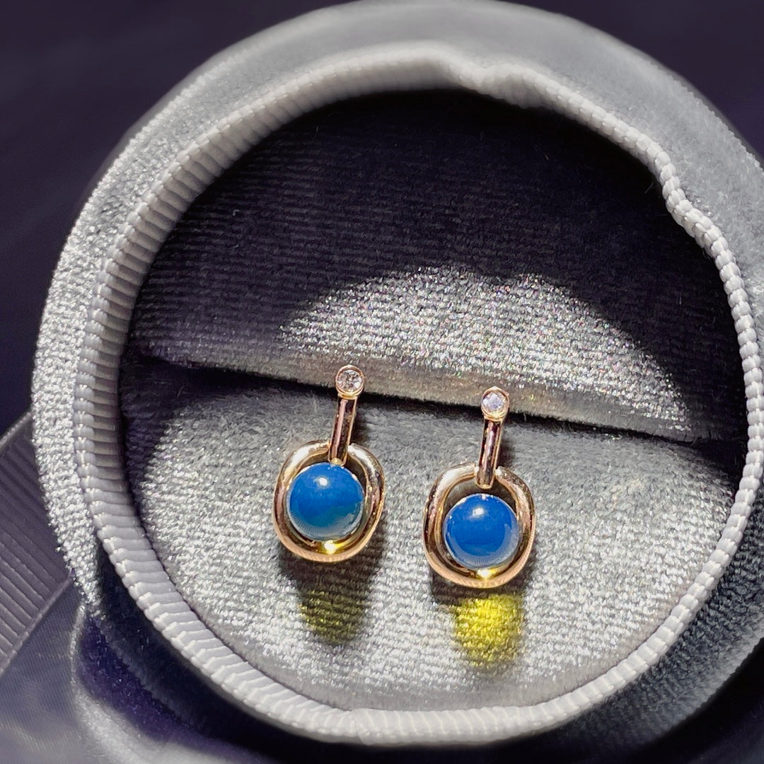 Exquisite 18K Gold Embedded Dominican Blue Amber Earrings - Unique Jewelry