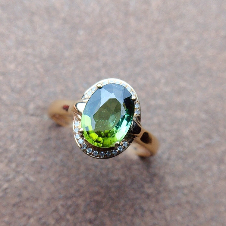 Cincin Turmalin Asli dengan Hiasan Emas dan Berlian 18K - Barang Kemas