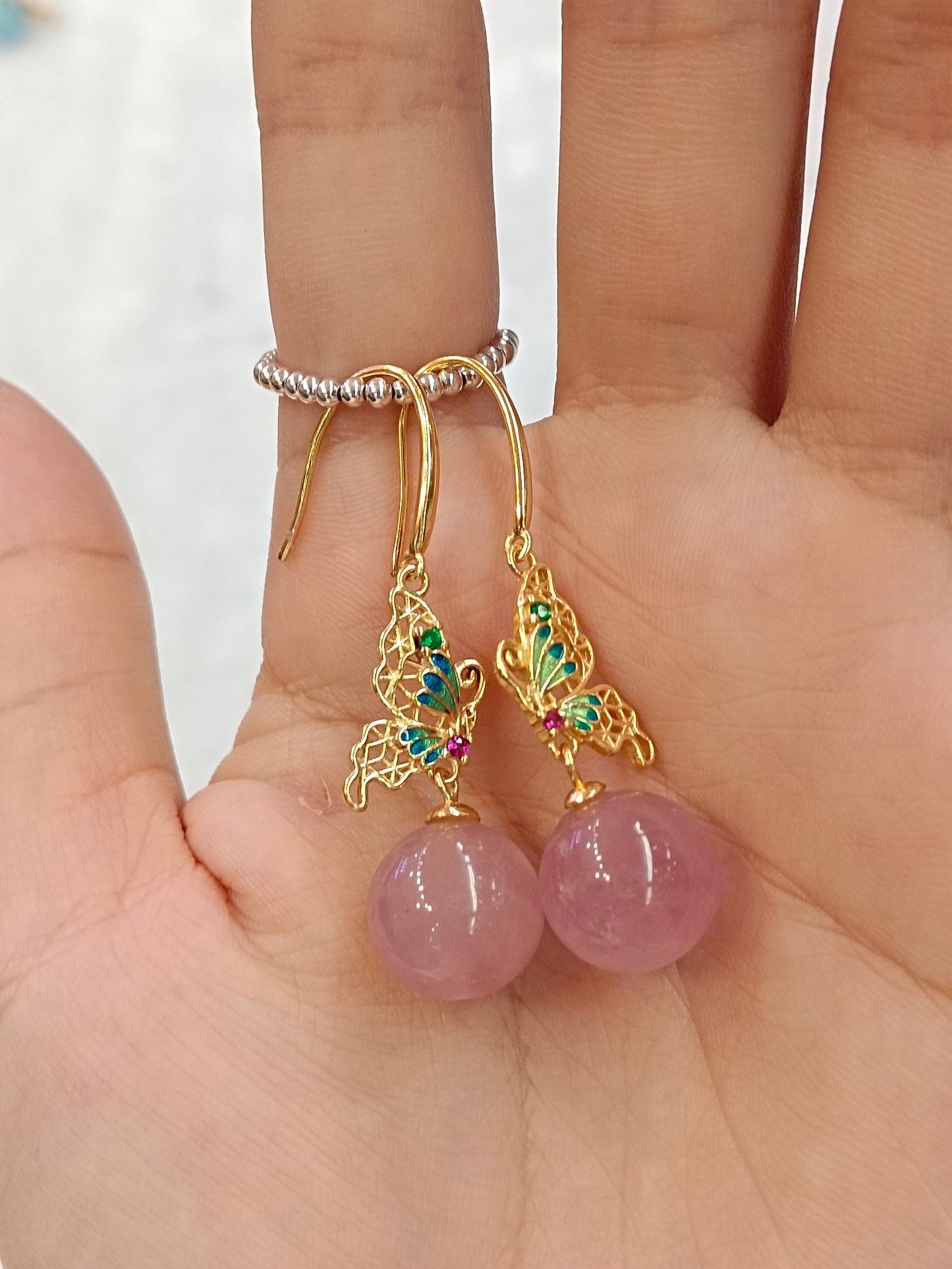 Elegant Crystal Earrings - Short and Sweet Ma Fan Jingtai Blue with S925 Silver