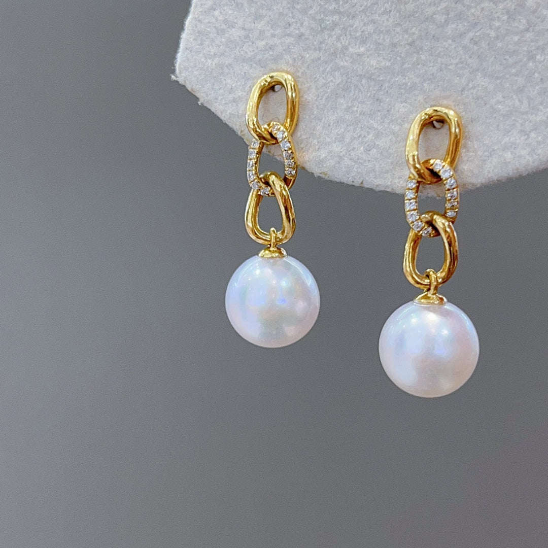 Diamante luxuoso em ouro 18K e joias de pérola Akoya de 8-8,5 mm