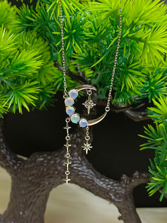 Zestaw biżuterii ze srebra próby 925 z opalową gwiazdą i księżycem w technologii 18K