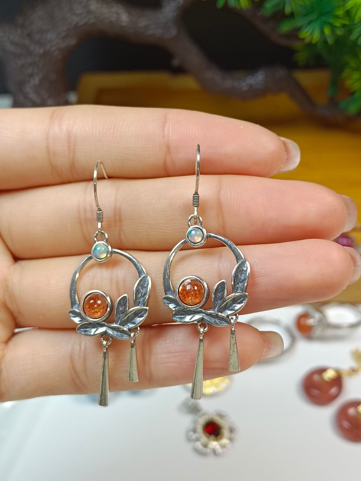 Elegant Vintage S925 Silver Embedded Golden Sun Jewelry Earrings