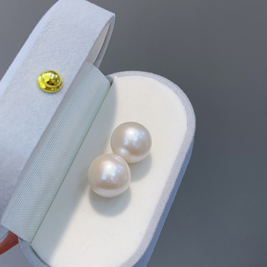 13-14mm Edison Pearl Earrings with 18K Gold Large Disk Ear Posts - Elegant Jewelry