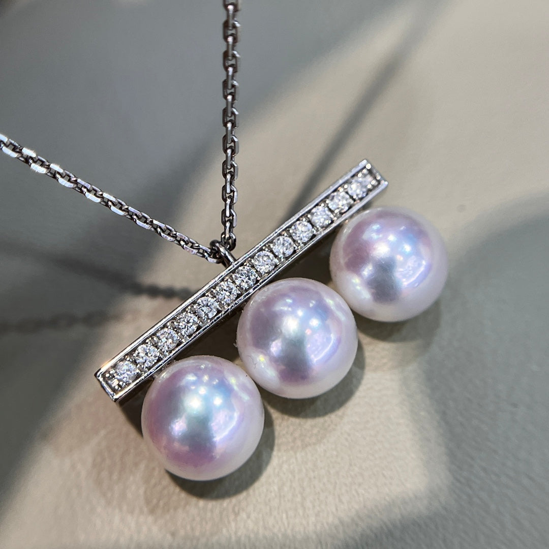 Luxury 18K Gold Diamond & 8-8.5mm Akoya Pearl Jewelry