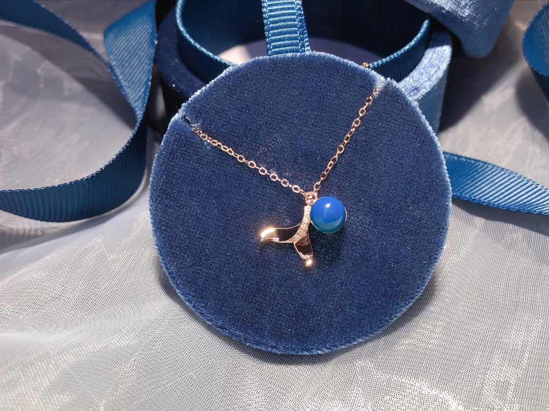Mermaid Princess 18k Gold Dominican Blue Amber Pendant - Enchanting Jewelry