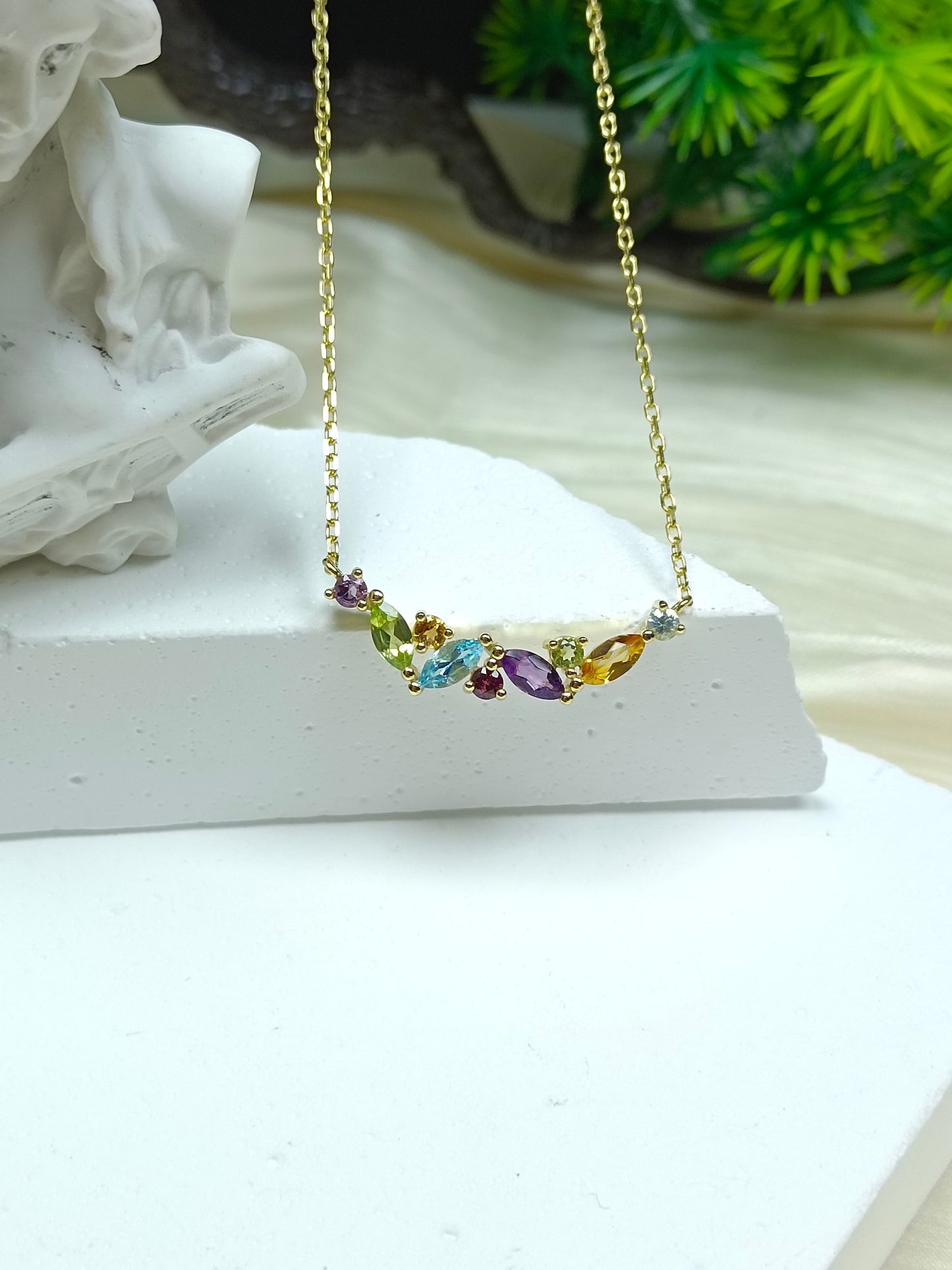 S925 Sterling Silver Fine Craftsmanship Rainbow Multicolor Crystal Jewelry Necklace