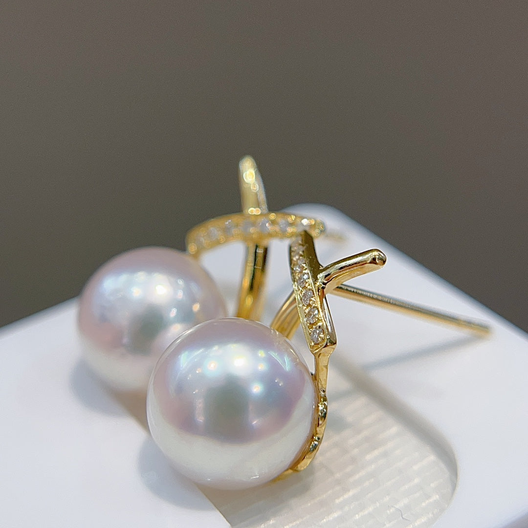 Elegant 18K guld diamant & 8-8,5 mm japanska Akoya pärlörhängen - klassiska smycken i damstil
