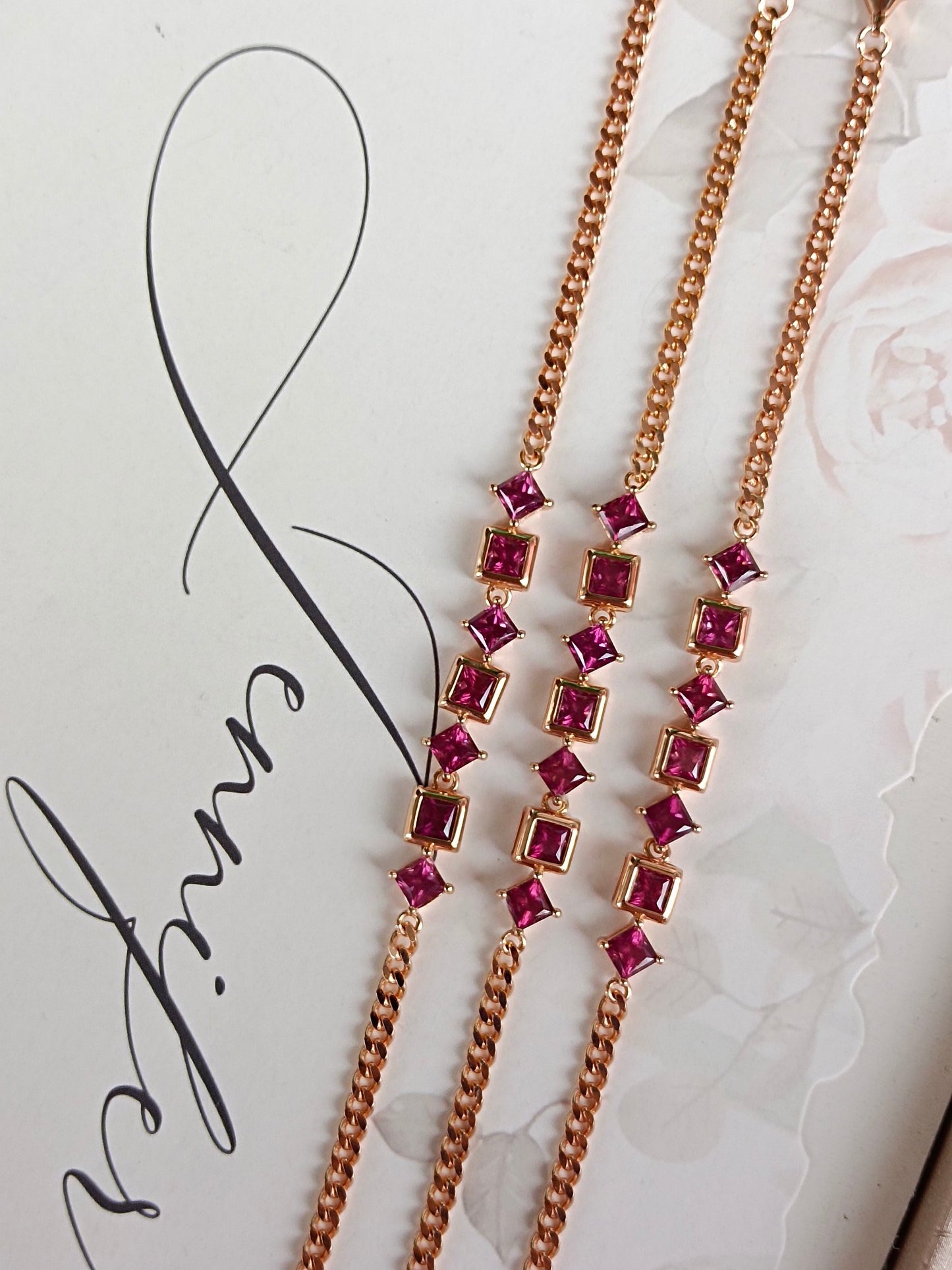 Exquisite Princess-Cut Purple Garnet Bracelet - Fine Jewelry
