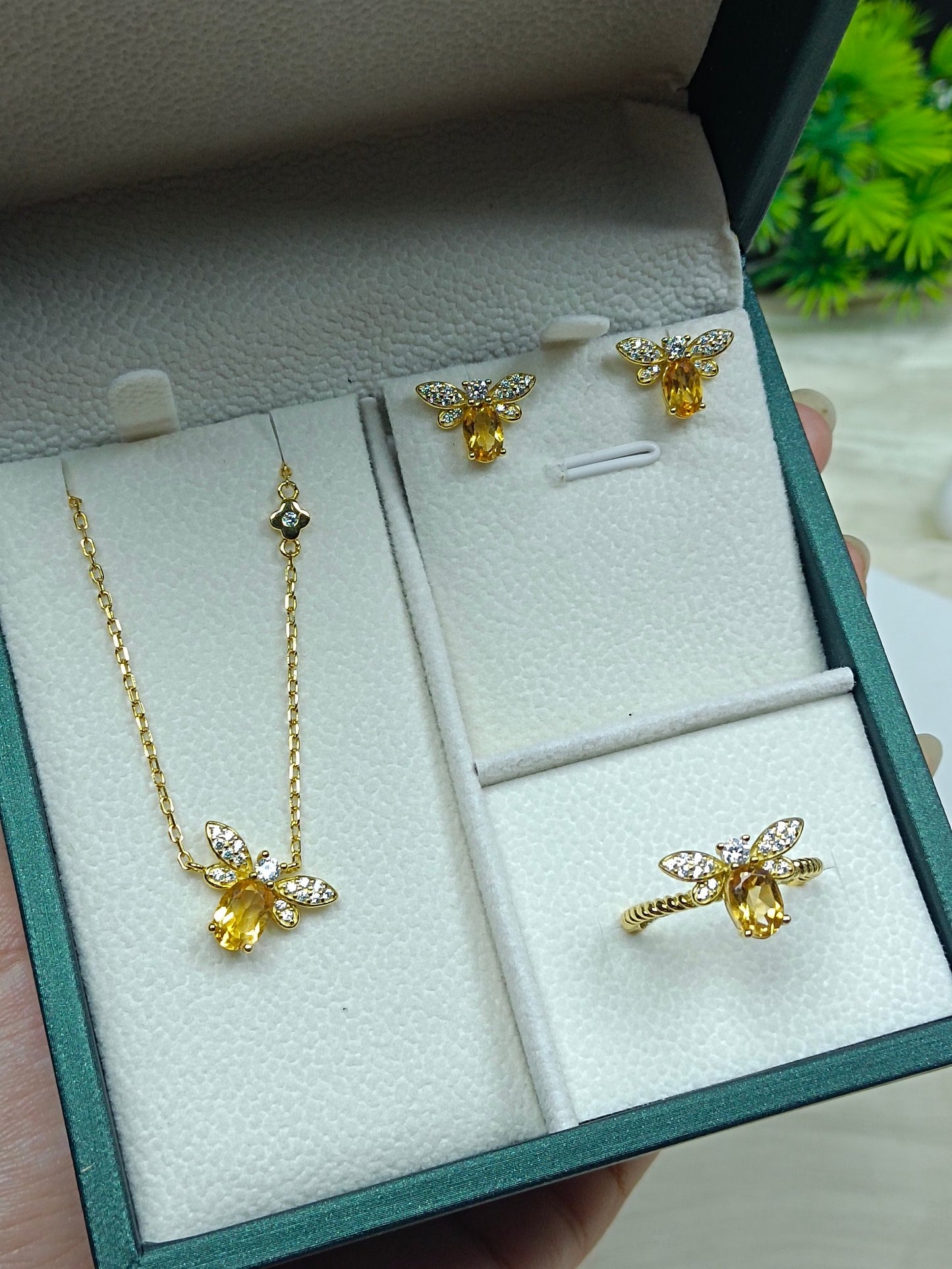 S925 Silber exquisiter gelber Kristall-Bienen-Set-Schmuck