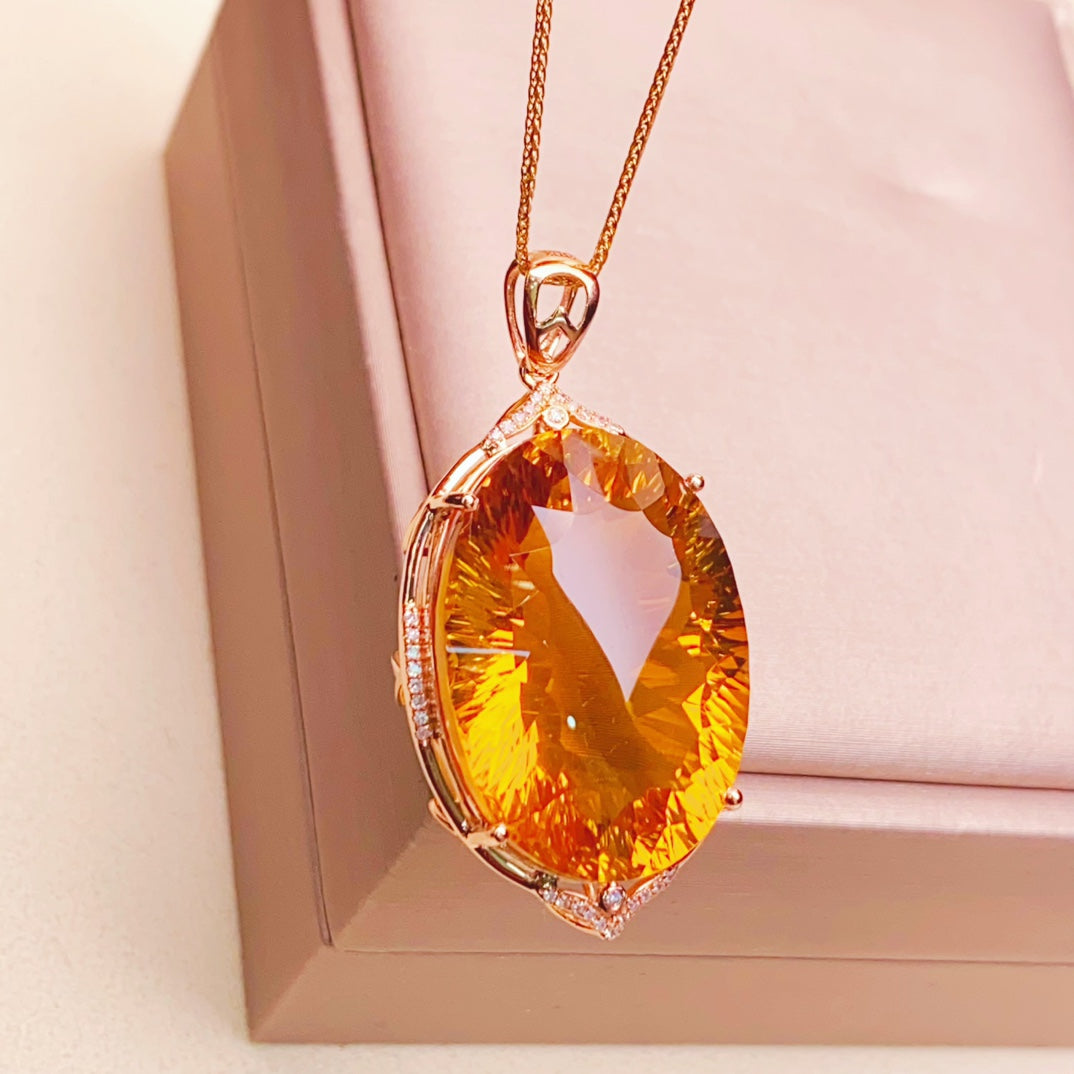 Radiant Sunshine Yellow Citrine Pendant - Luxury Jewelry