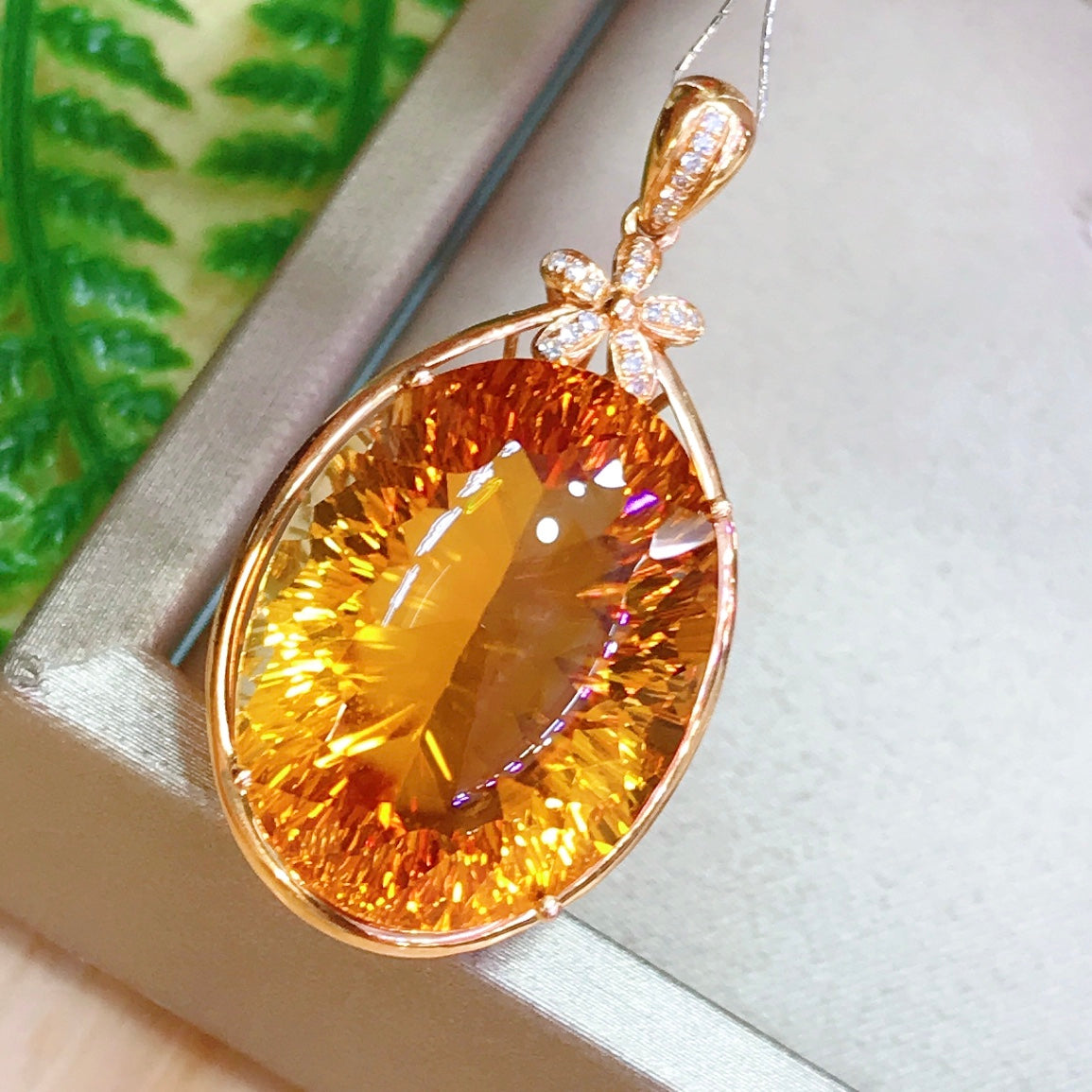 Dazzling Sunlit Charm - Natural 18K Gold Embedded Yellow Citrine Pendant Jewelry