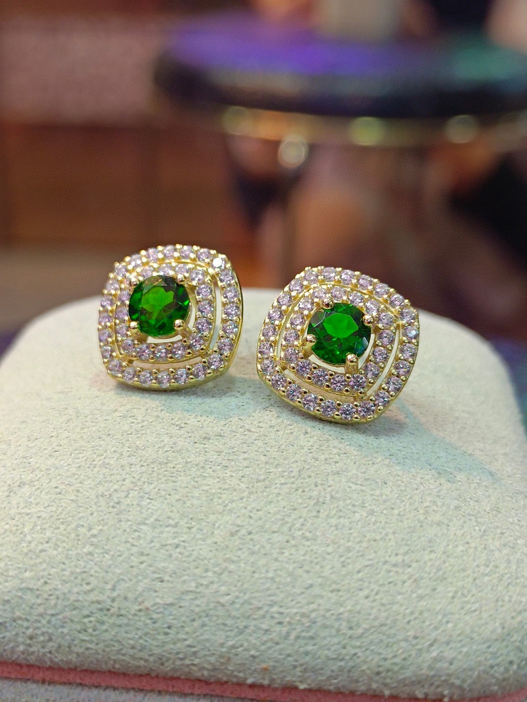 Luxurious Natural Diopside Earrings in Vintage Gilded Style - Jewelry for Grace and Happiness