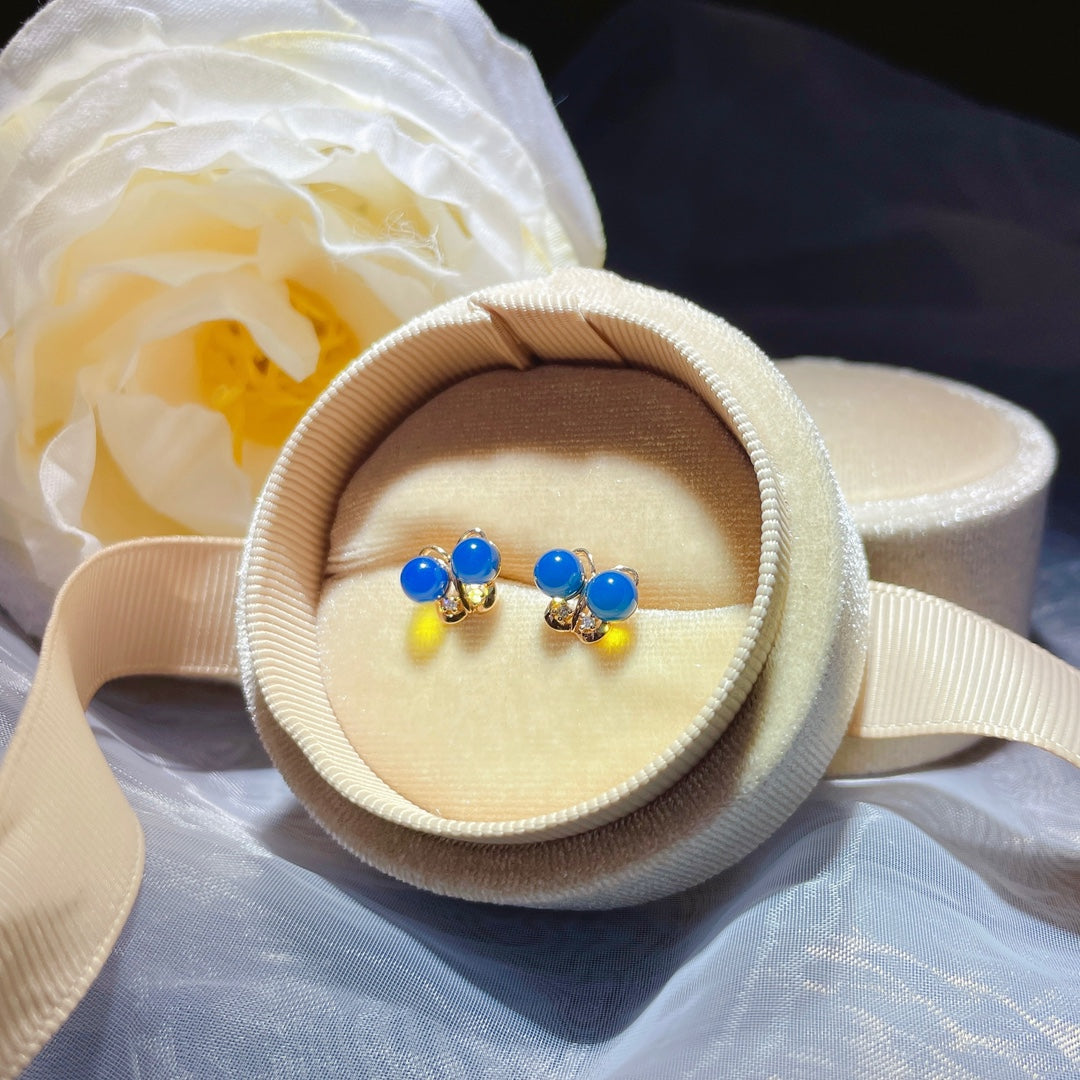 新品上市 - 18k 金镶嵌多米尼加蓝琥珀耳环,献给宁静精致的女士