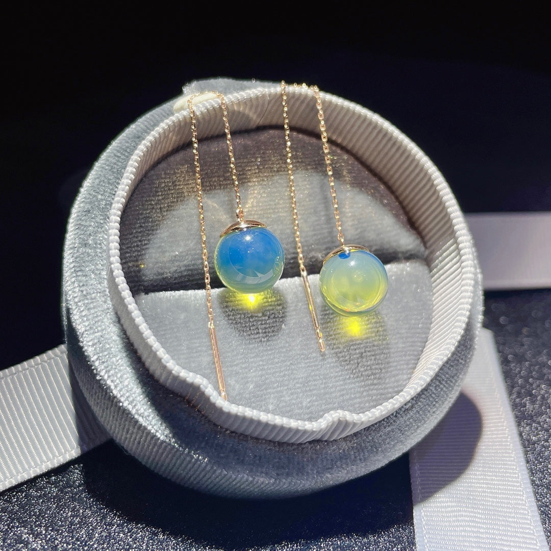 Exquisite 18K Gold Embedded Dominican Blue Amber Earrings - A Surprise of Jewelry Artistry
