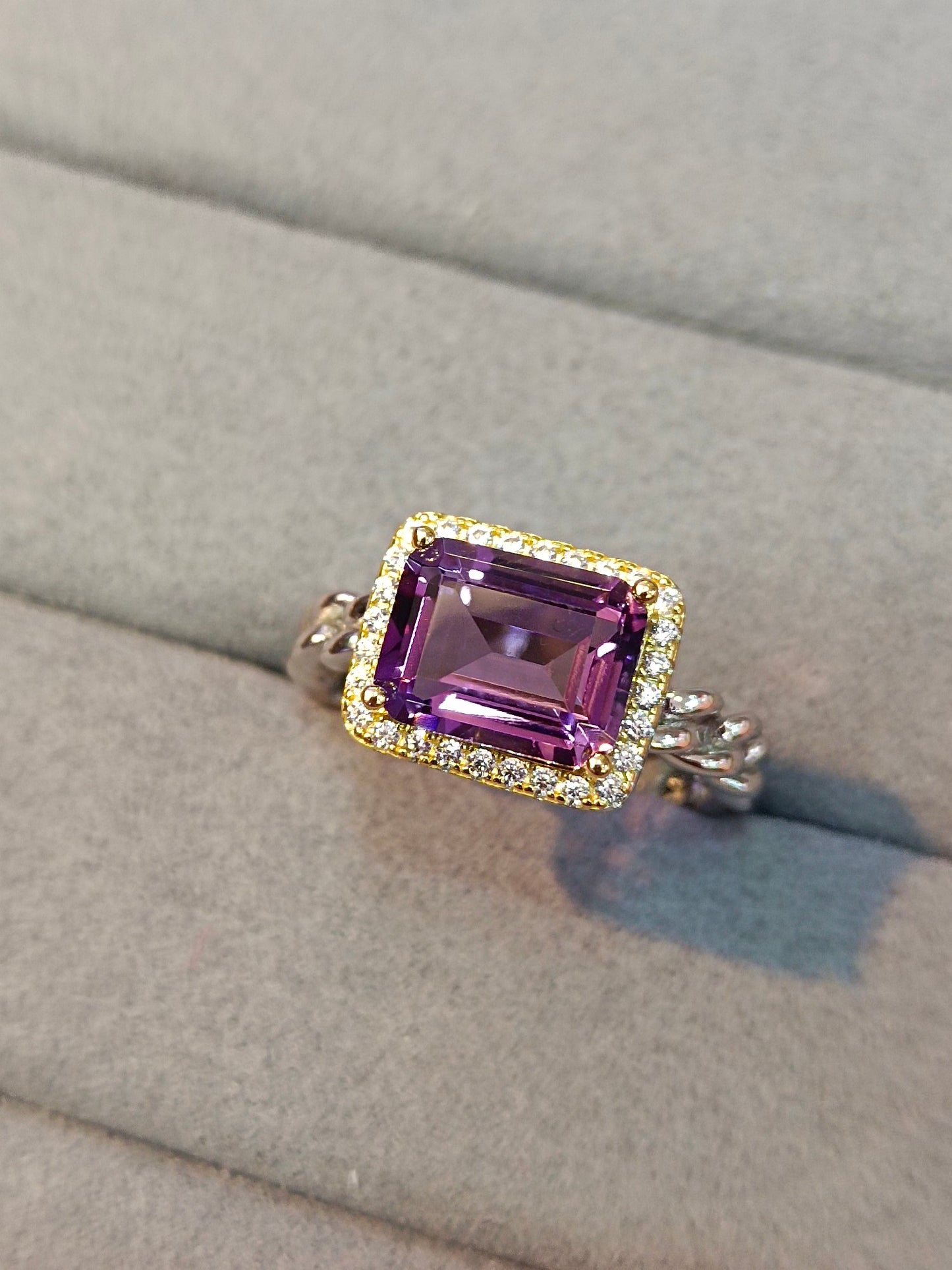 Elegante anello in argento sterling S925 con ametista viola - Gioielli per lei