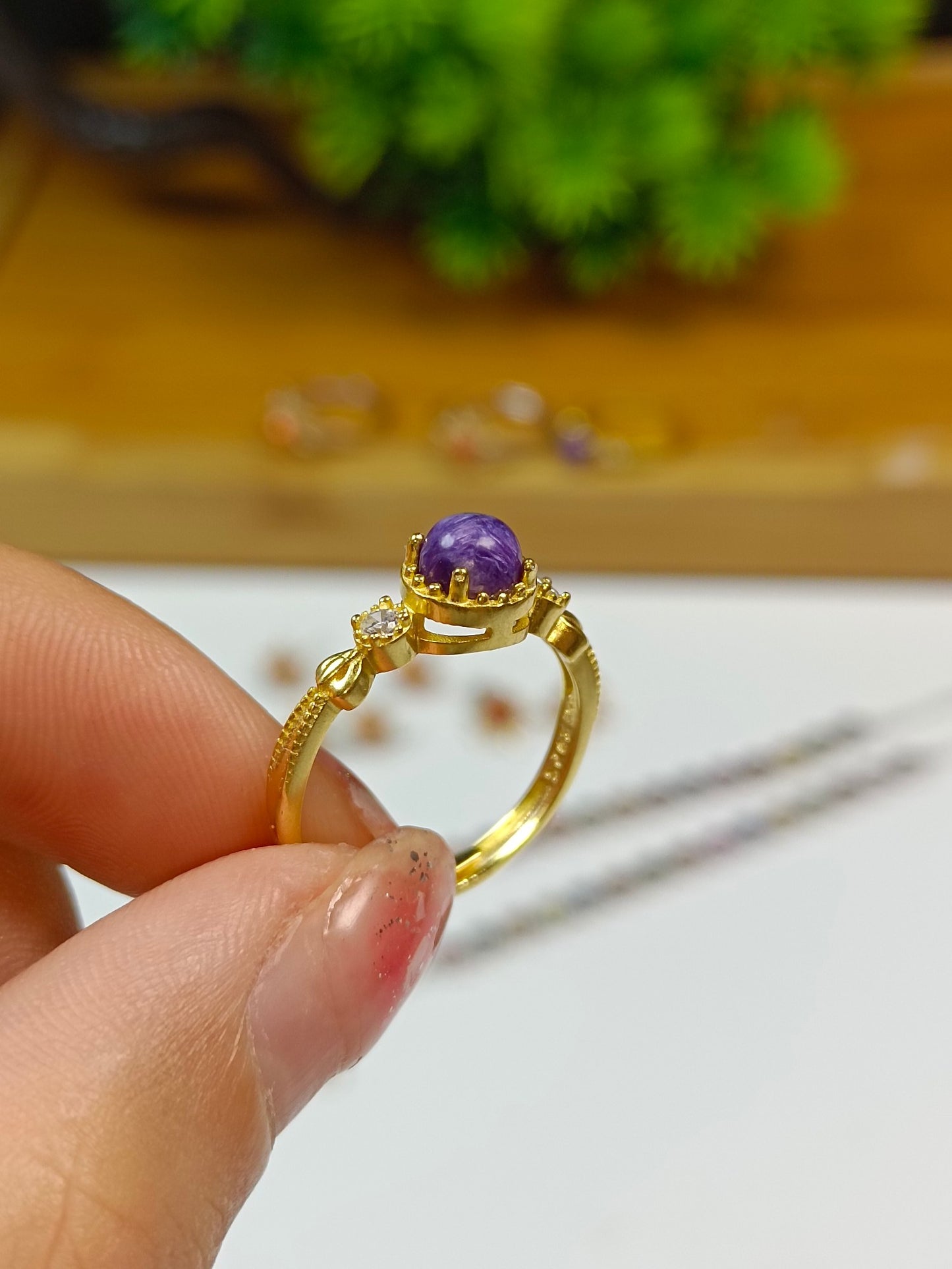 S925 Silver Embedded Charoite Ring - Minimalist Fashion Trendsetter