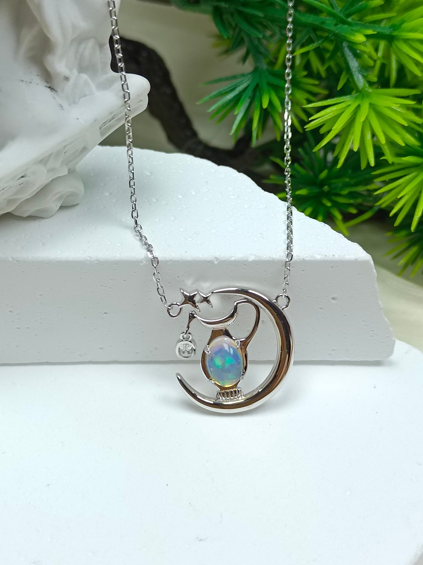 S925 Sterling Sølv Fint Håndverk Innebygd Opal Flaske Anheng Halskjede