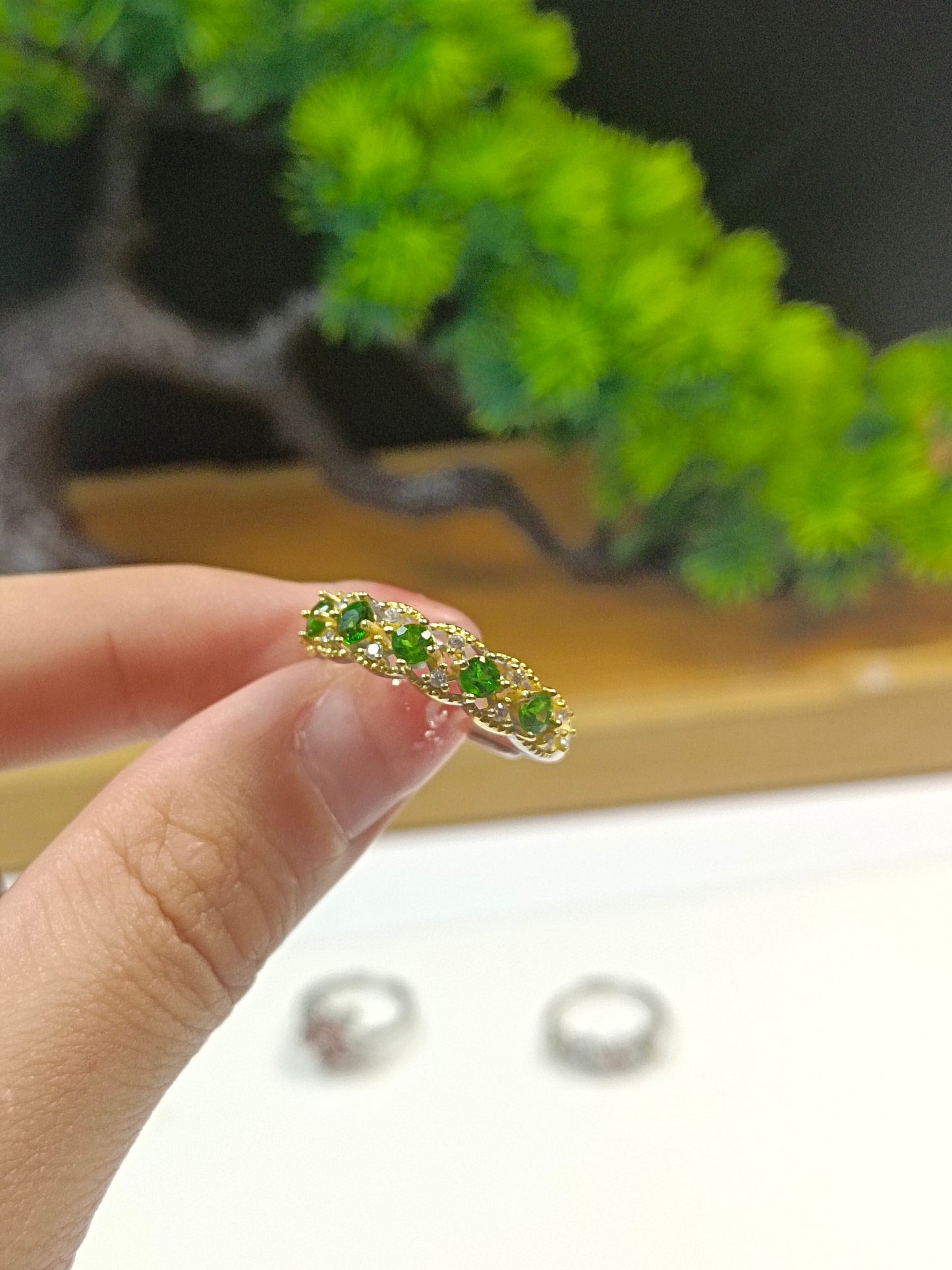 S925 Inel încorporat Diopside Row - Bijuterii elegante și la modă