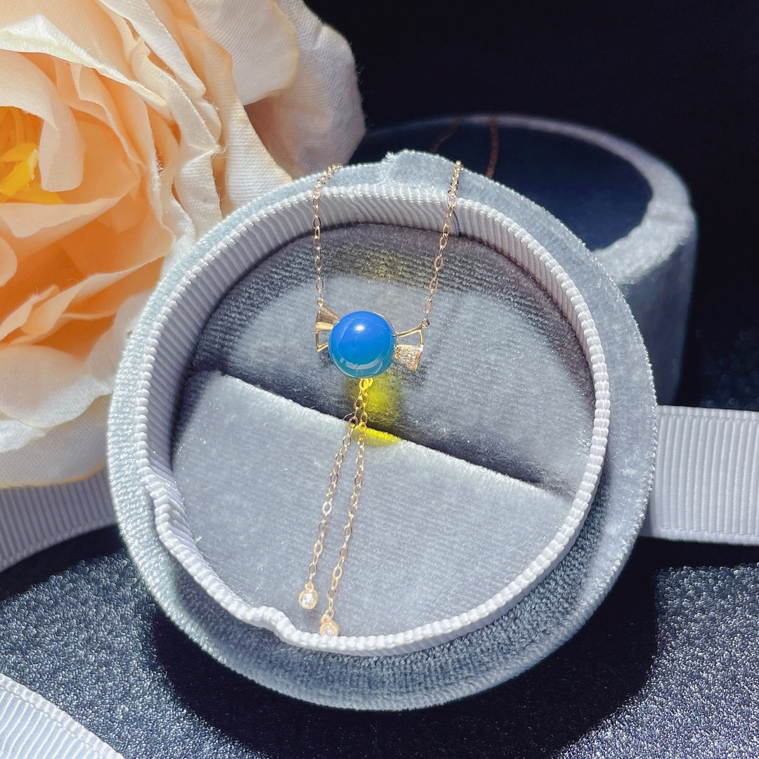 Pendentif en ambre bleu dominicain intégré en or 18 carats - Bijoux pour filles joyeuses « À tout moment »