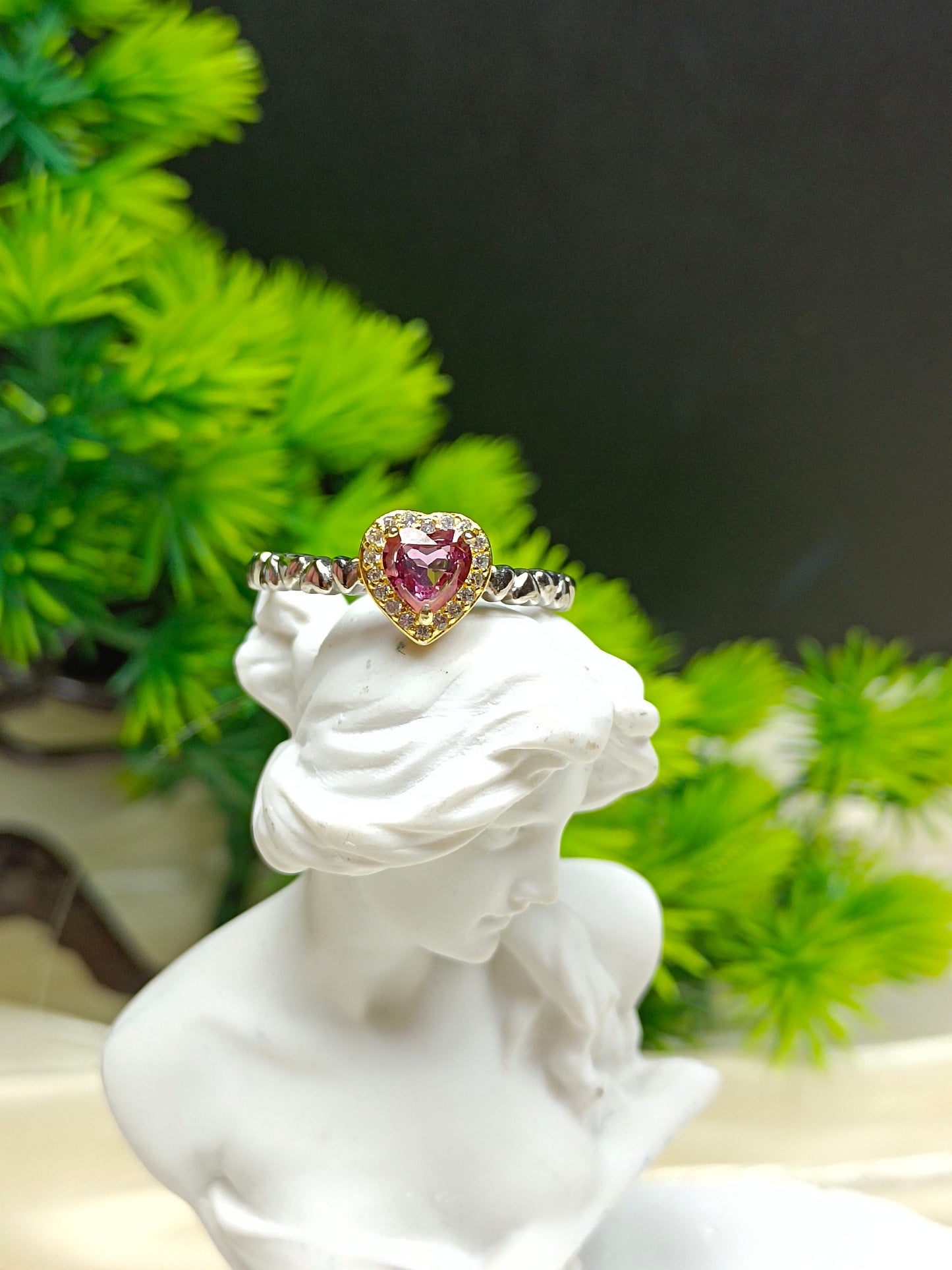 Cincin Berbentuk Hati Garnet Ungu Terbenam S925 - Barang Kemas untuk Keanggunan dan Keunikan