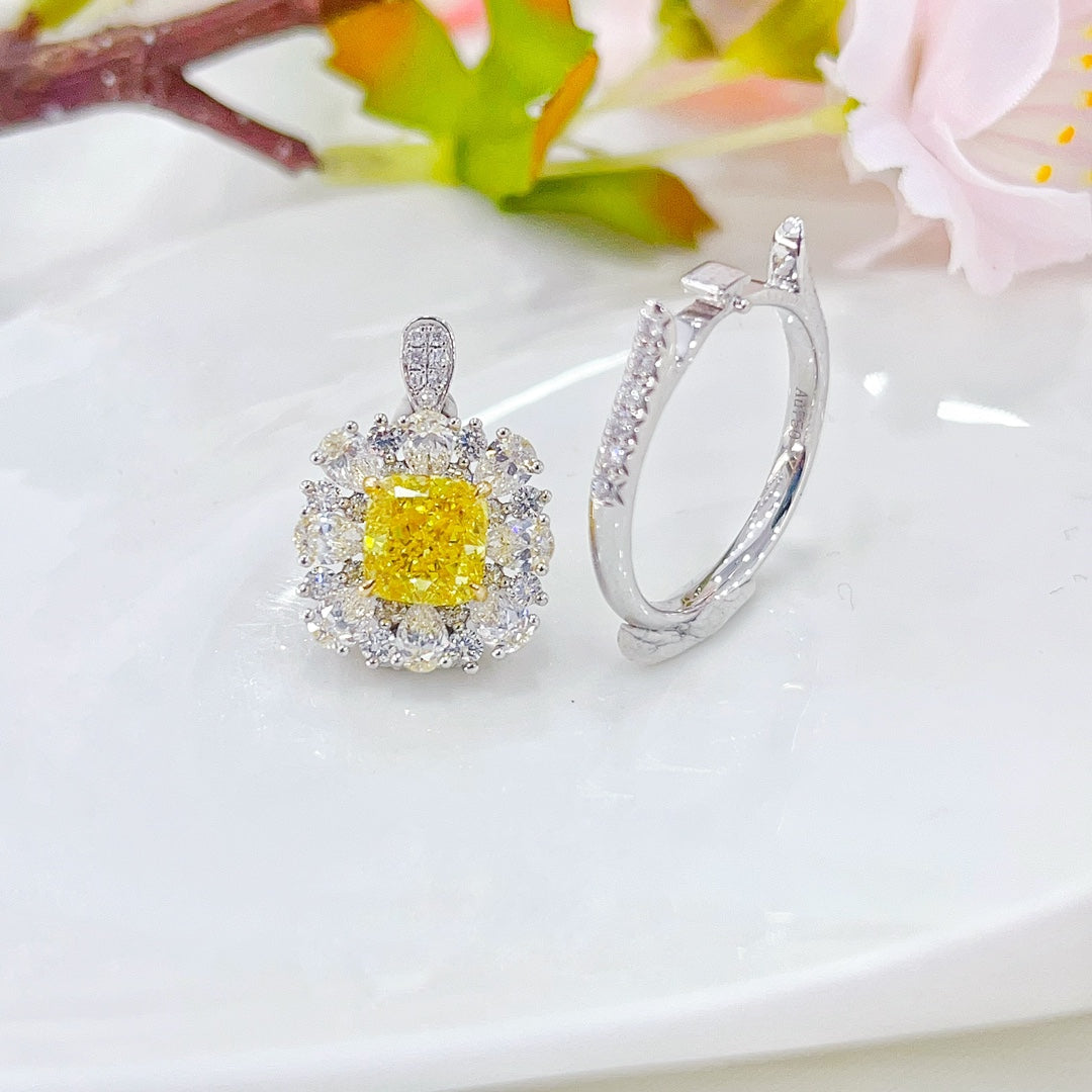18K gult guld odlad diamant kuddformad & droppformad Halo tvåvägs slitring | Premium smycken