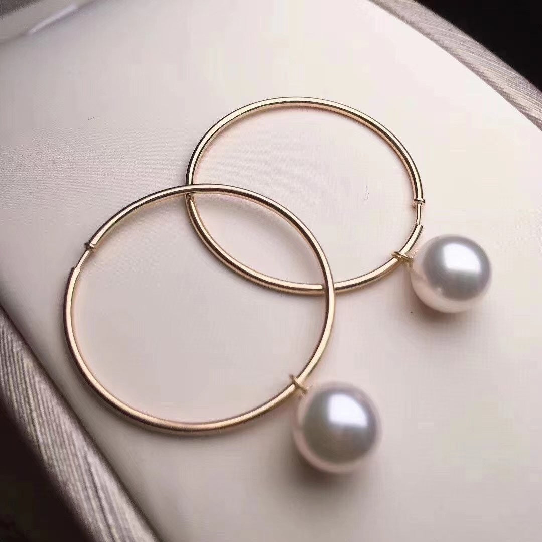 18K Circle Earrings with Detachable Pearls - Customizable Luxury Jewelry