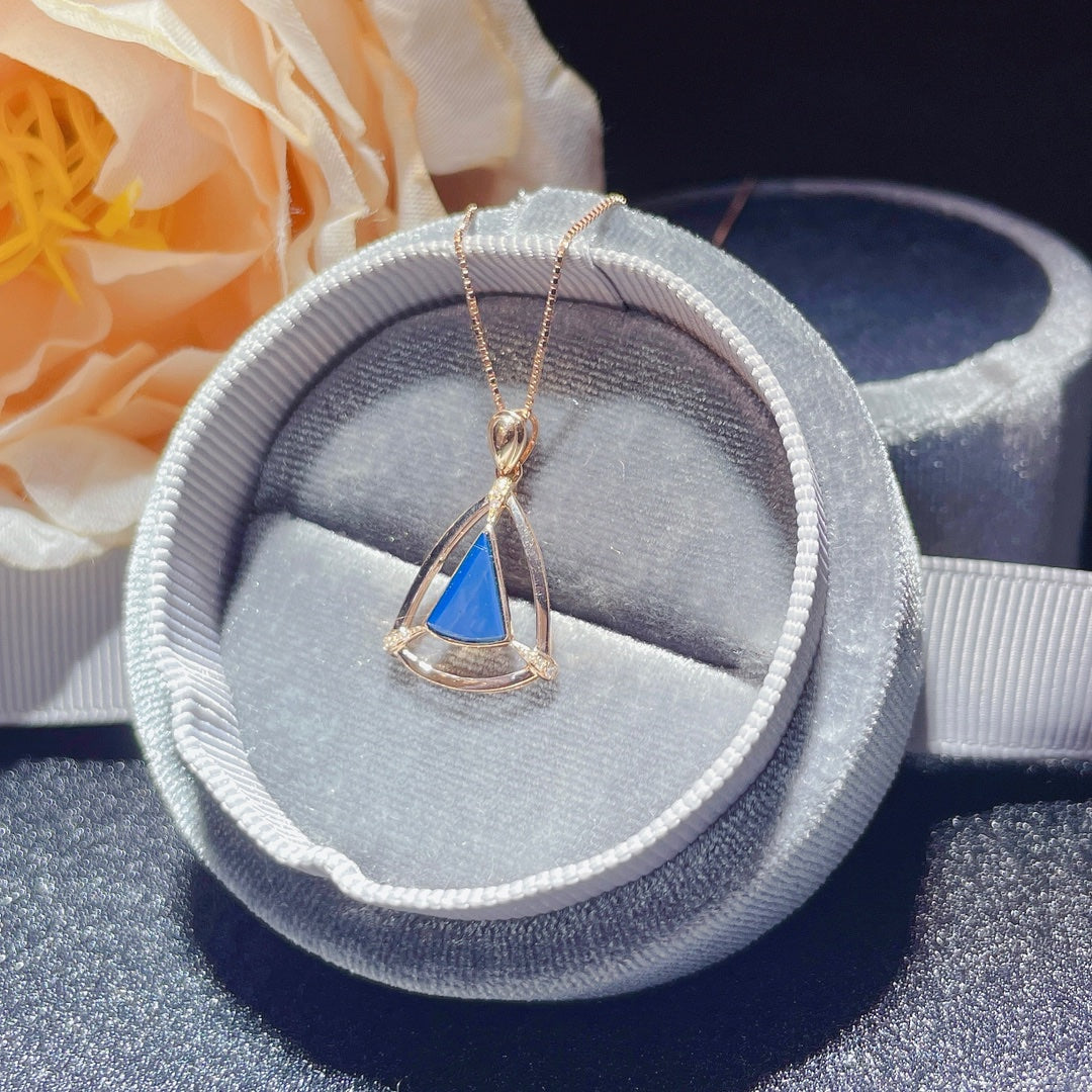 Exquis pendentif en ambre bleu dominicain incrusté d'or 18 carats - Bijoux d'une beauté intemporelle