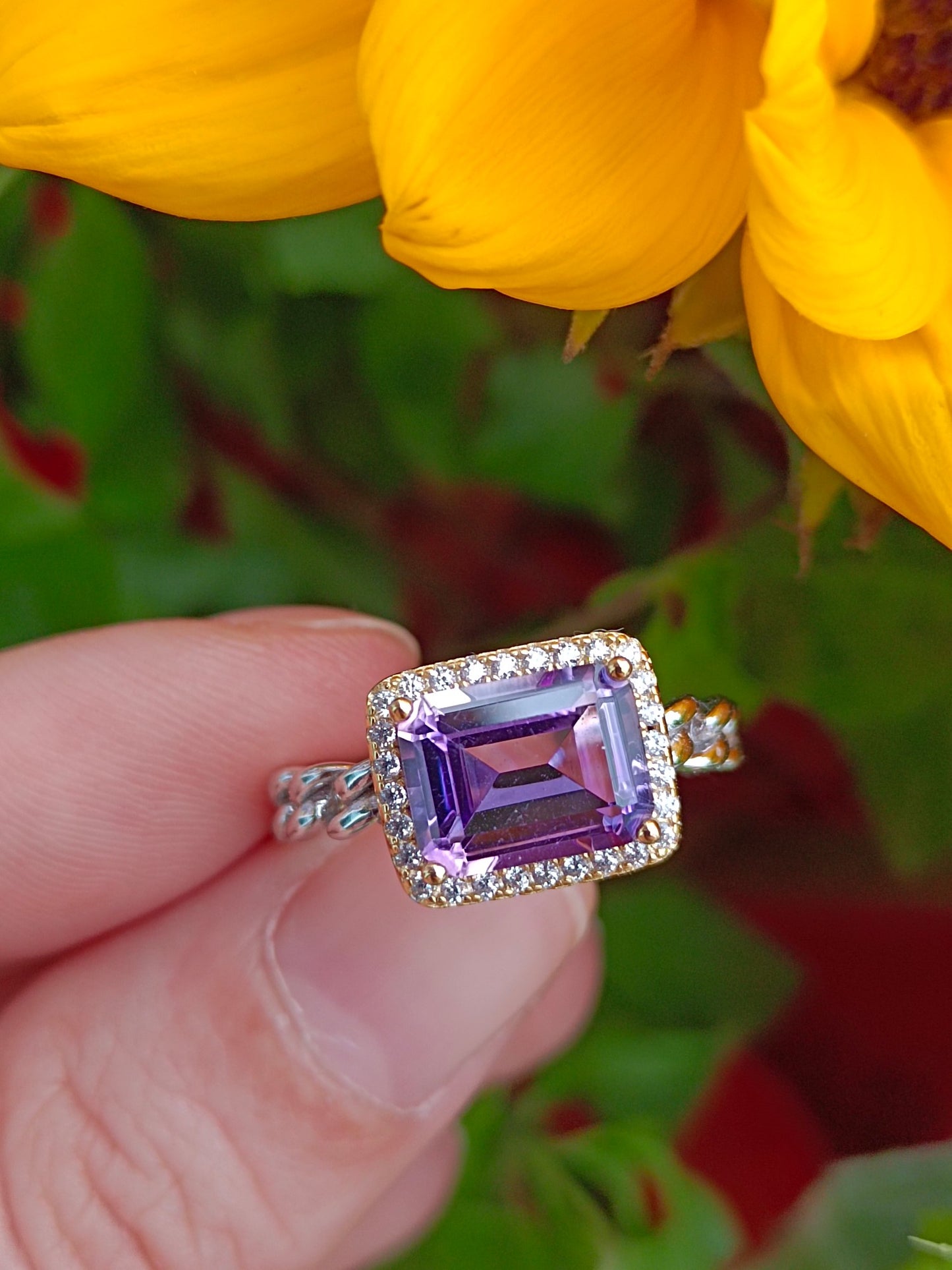 Anello cubo di ametista viola naturale radiante - gioielli eleganti