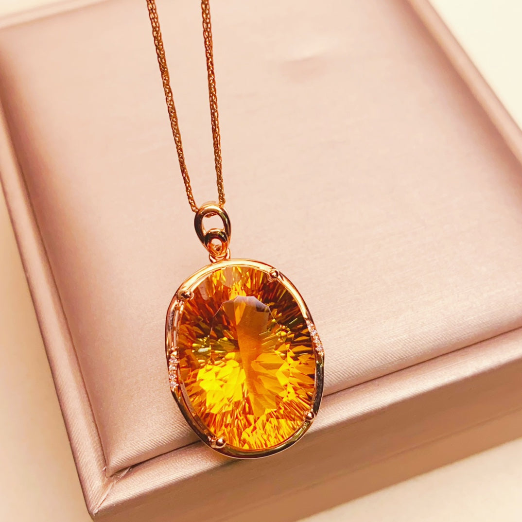 Dazzling Sunlight Charm - 18K Gold Embedded Yellow Citrine Pendant Jewelry