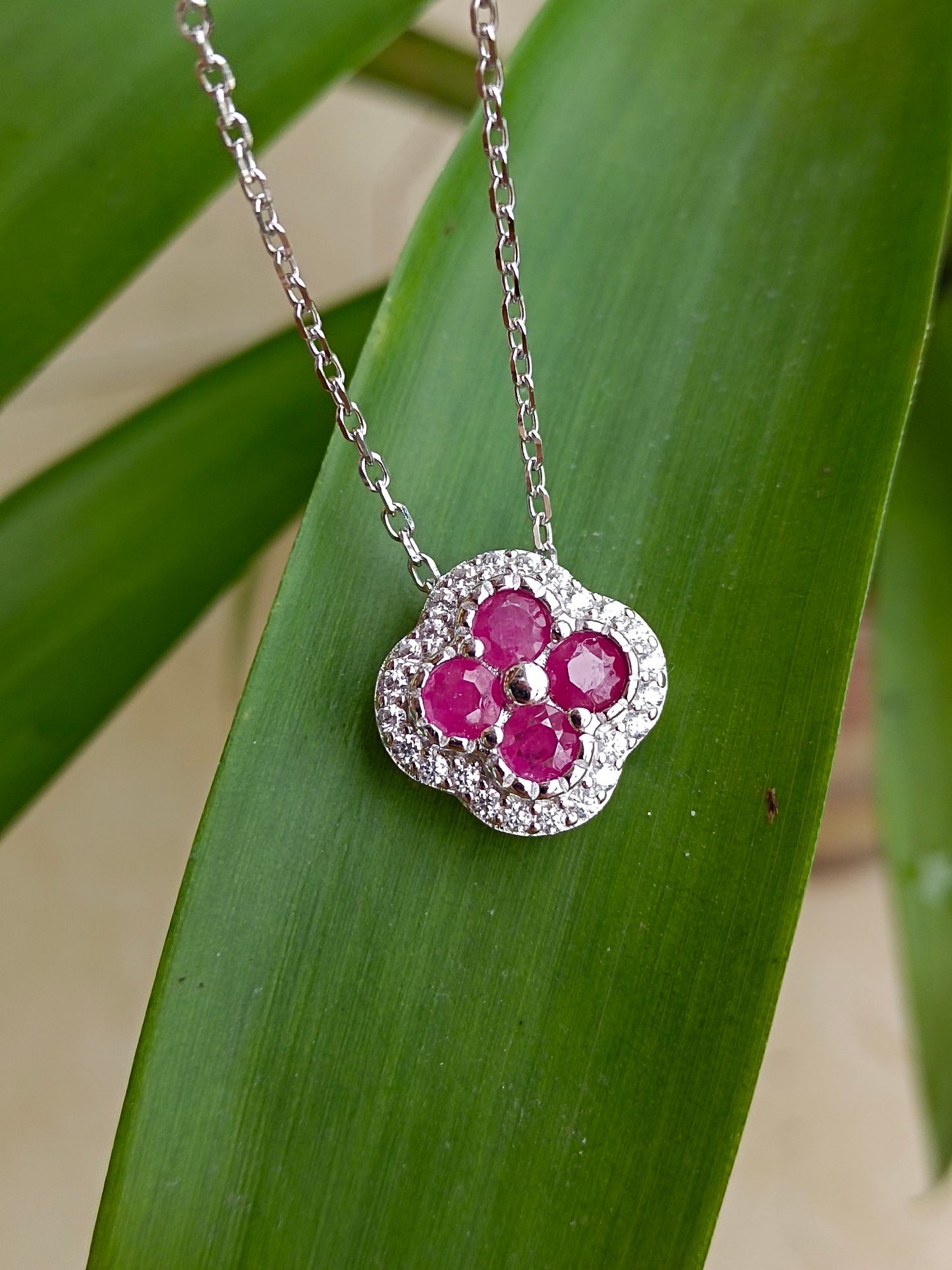 Natural Ruby Four-Leaf Clover Necklace - Premium Jewelry