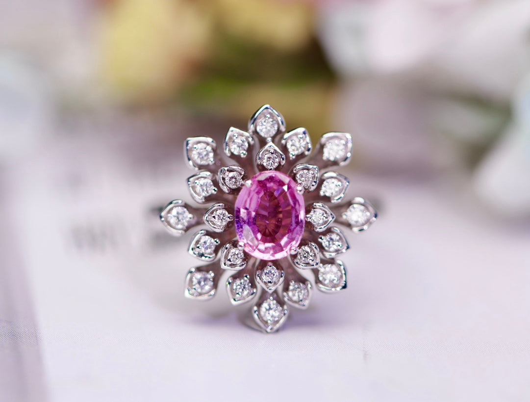 Cincin Padparadscha Emas 18K Tanpa Pemanas - Perhiasan Romantis dan Keanggunan