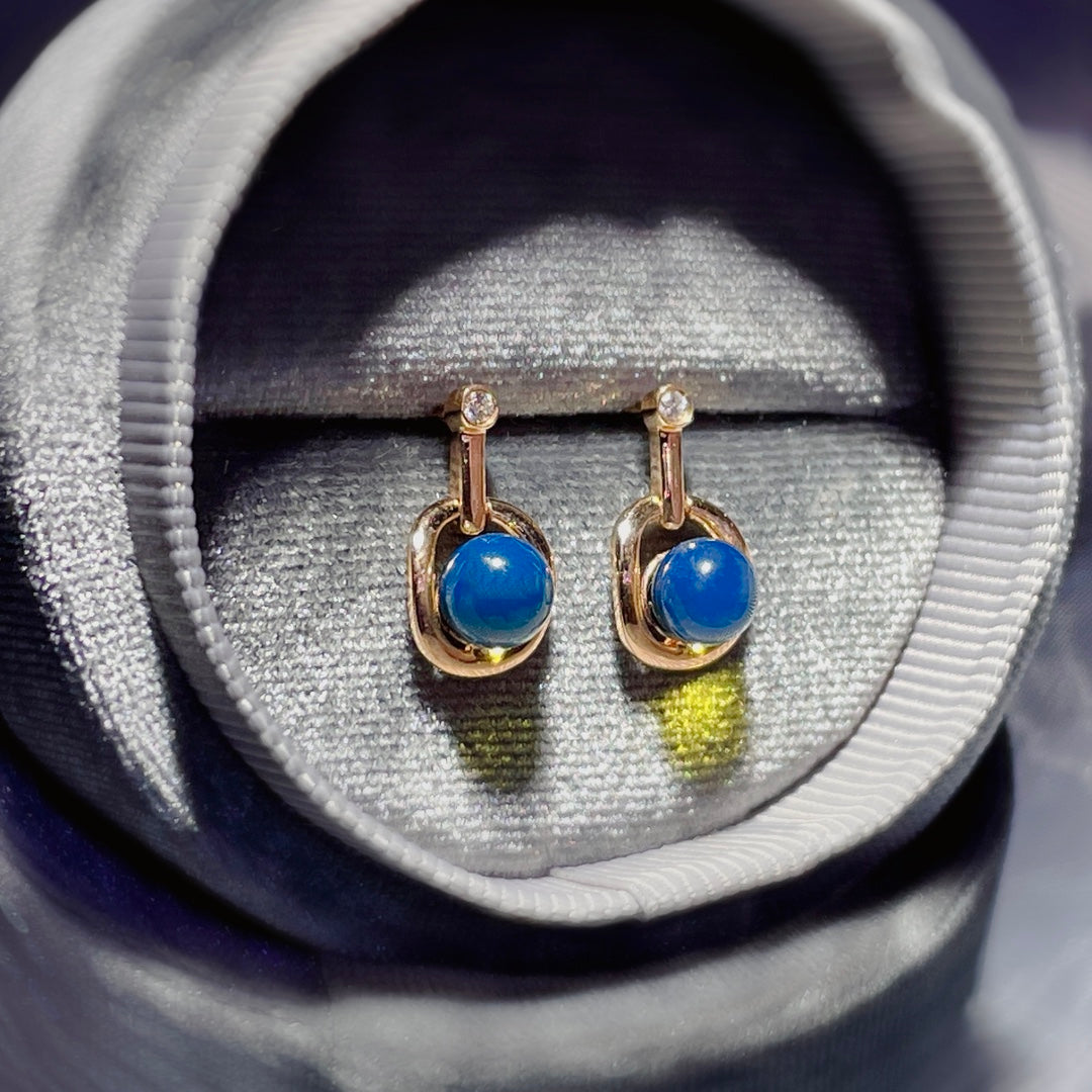 Exquisite 18K Gold Embedded Dominican Blue Amber Earrings - Unique Jewelry
