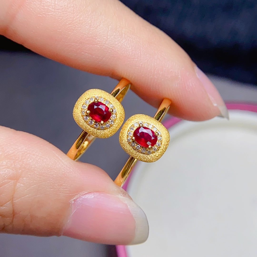Natural Ruby Ring in 18K Gold with Diamond Accents - Fine Jewelry