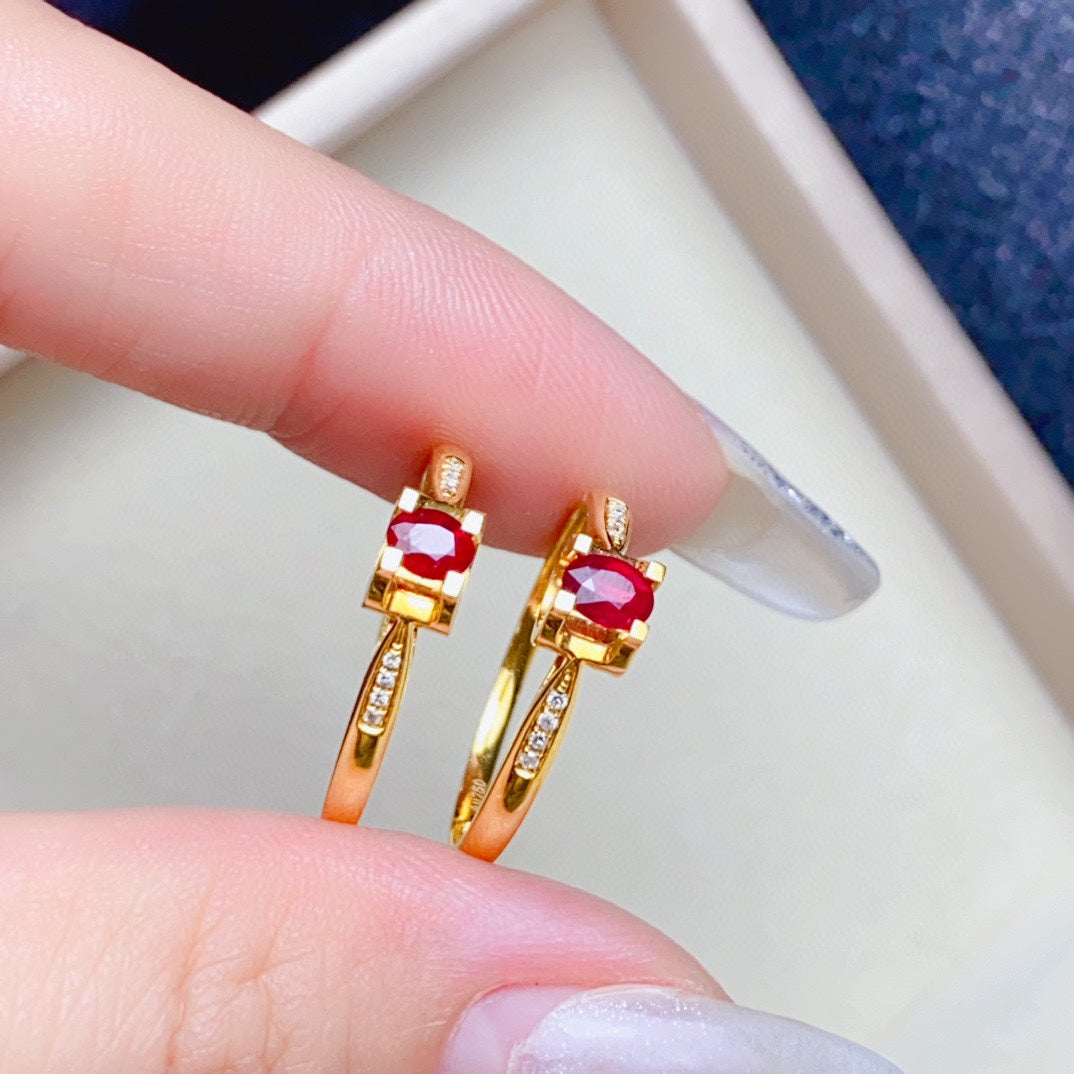 Natural Ruby Ring in 18K Gold with Diamond Accent - Jewelry Delight