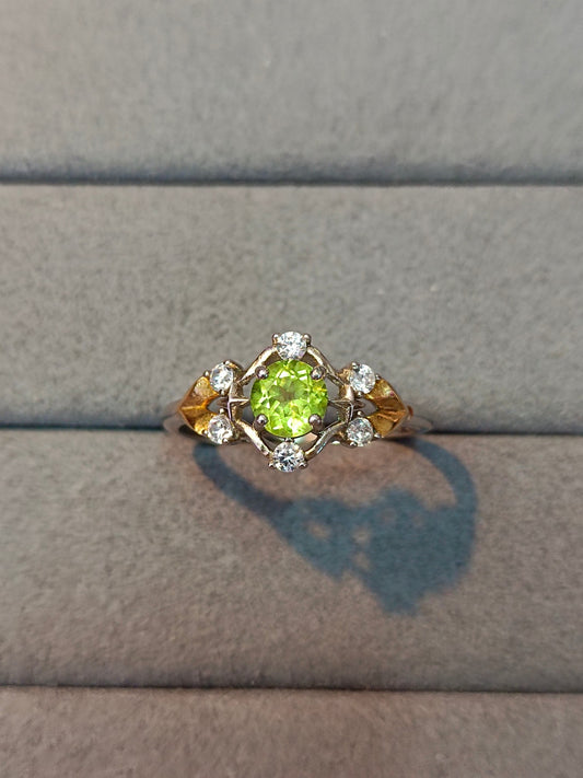 S925 Silver Embedded Peridot Two-Tone Ring - Minimalist Fashion Jewelry
