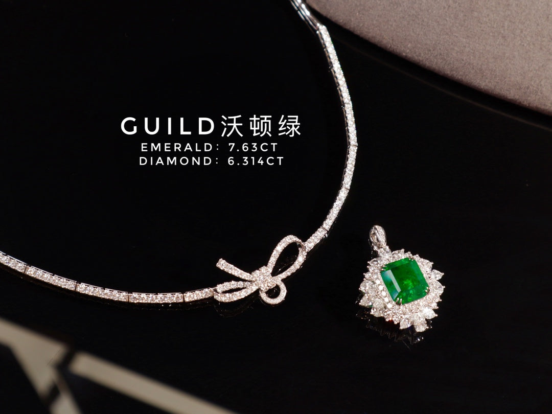 Emerald Jewelry Marvel: 7,63 ct Waton groene smaragd ketting