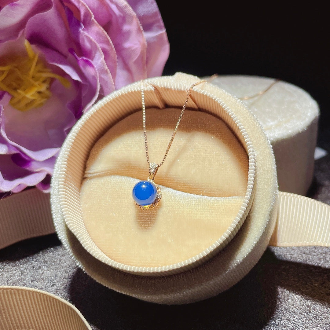 Exquis pendentif en ambre bleu dominicain intégré en or 18 carats - Bijoux uniques