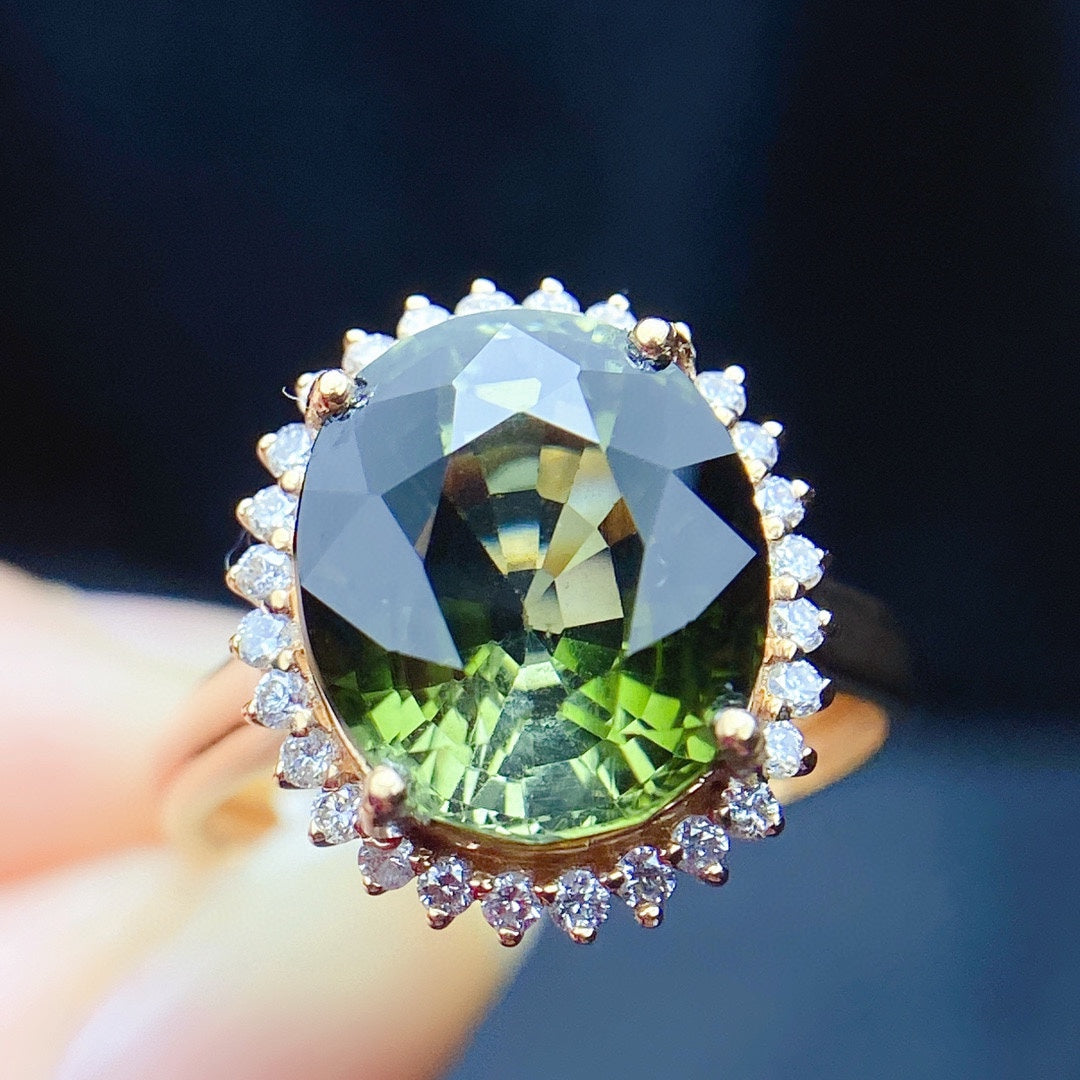 Natürlicher Turmalinring mit echtem Gold und Diamanten – exquisiter Schmuck