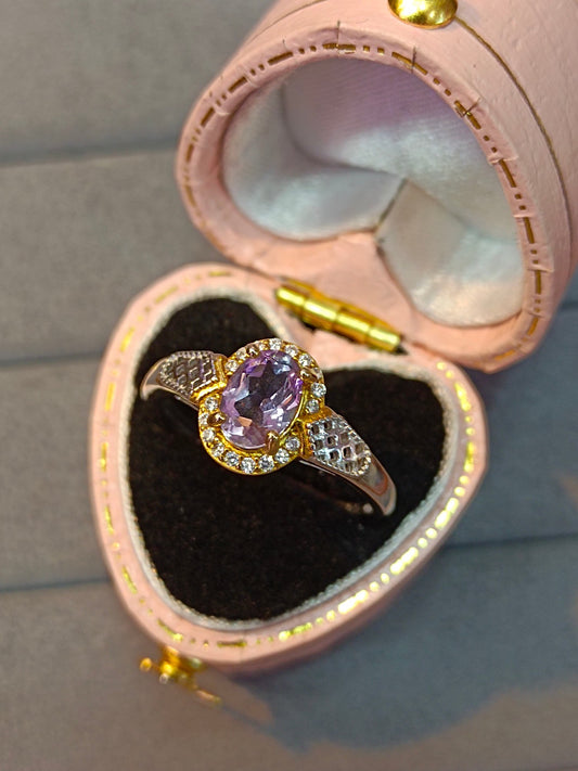 Vintage S925 Silver Embedded Amethyst Ring - Unique Purple Gemstone Jewelry