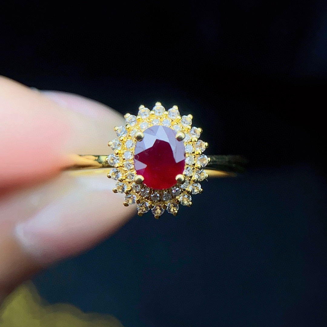 Natural Ruby Ring with Diamond Accents in 18K Gold - Exquisite Jewelry