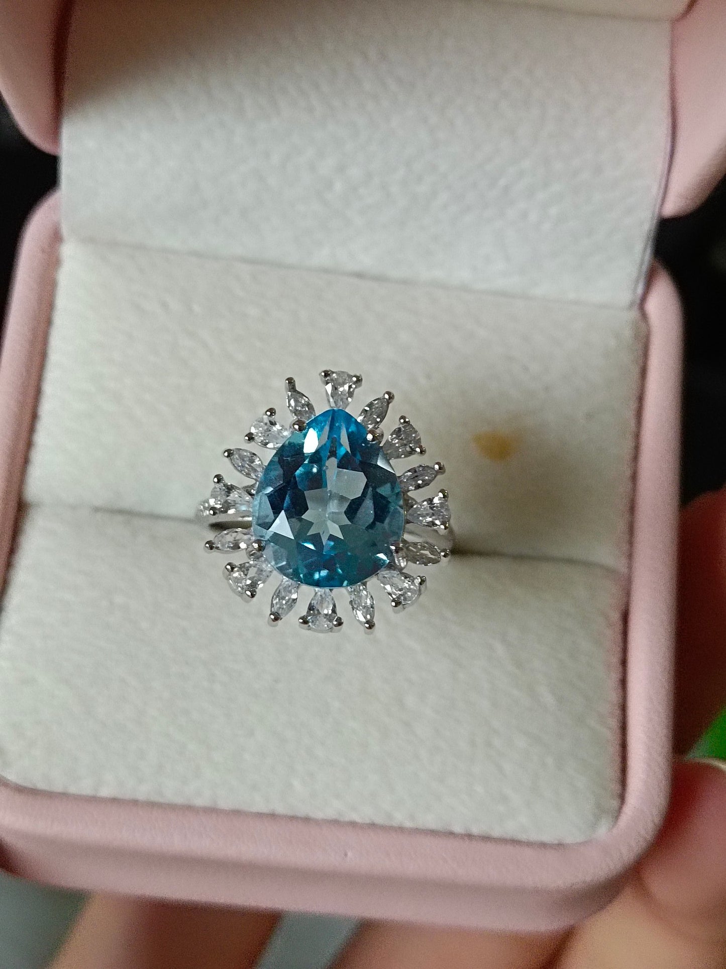 Exquisite Natural Swiss Blue Topaz Teardrop Ring - Jewelry for Elegance