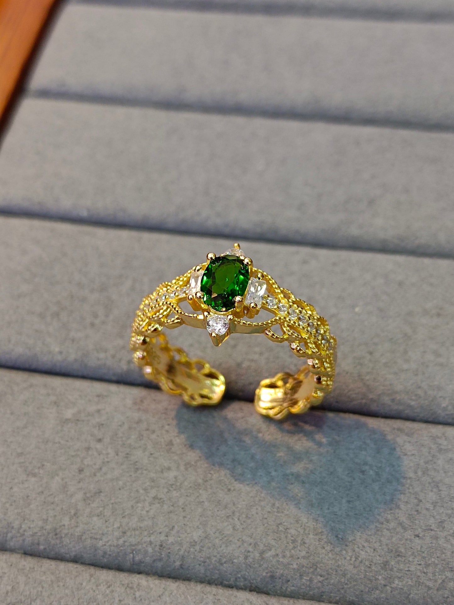 S925 Squisito anello in diopside e filigrana in argento - Gioielli eleganti