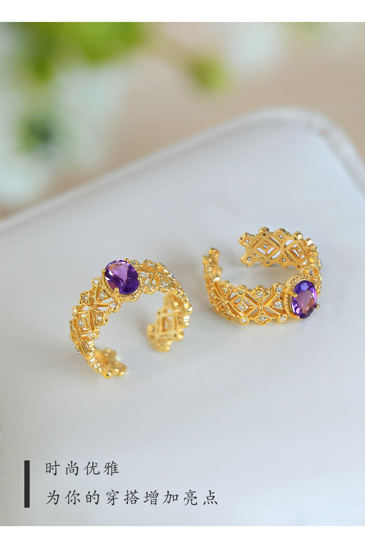 Anello di gioielli con ametista in pizzo romantico