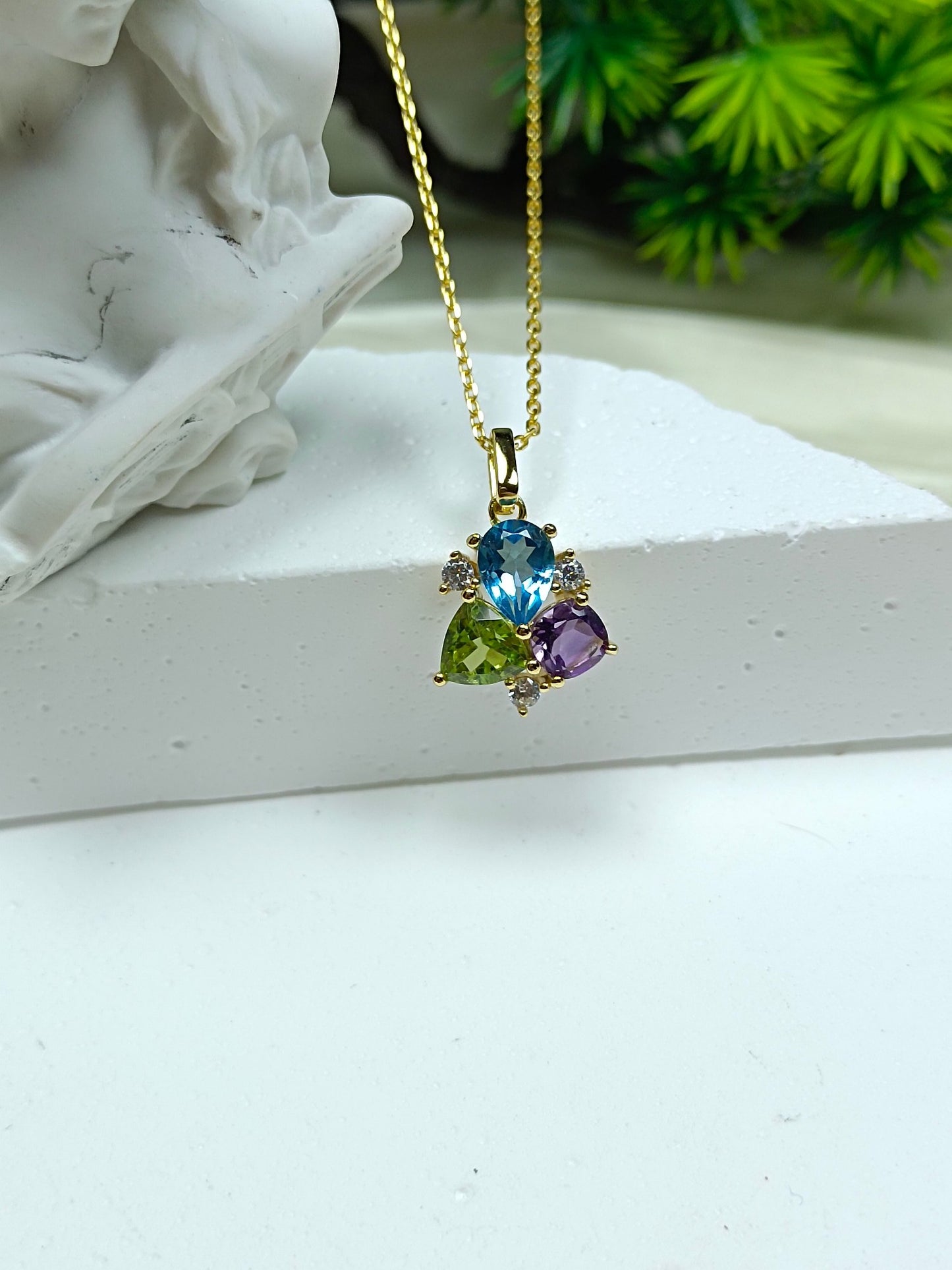 Squisiti gioielli in argento sterling S925 con intarsi di ametista, topazio e peridoto