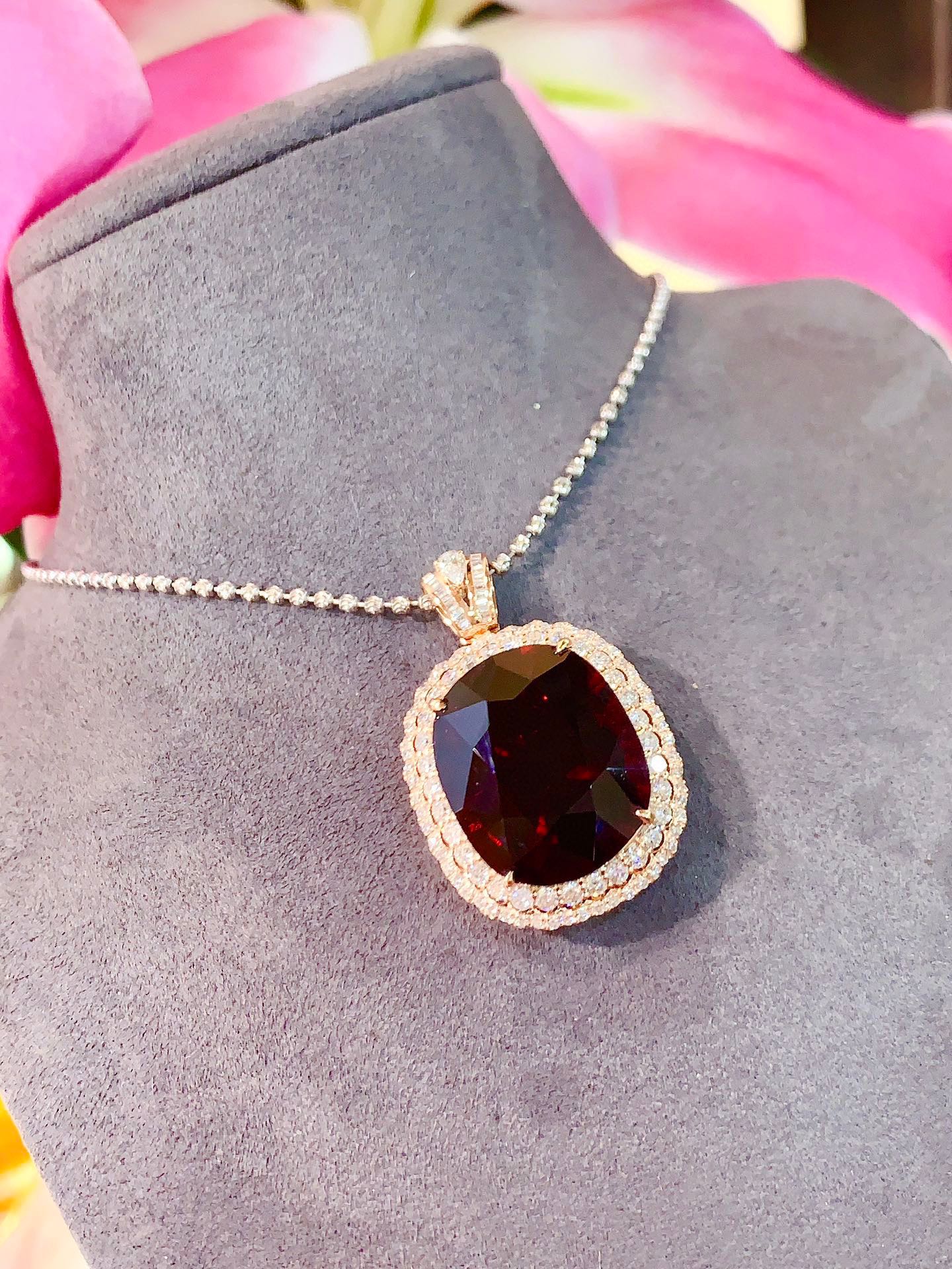 Collectors' Grade Beauty: Pigeon Blood Red Large Carat Tourmaline Pendant in 18K Gold