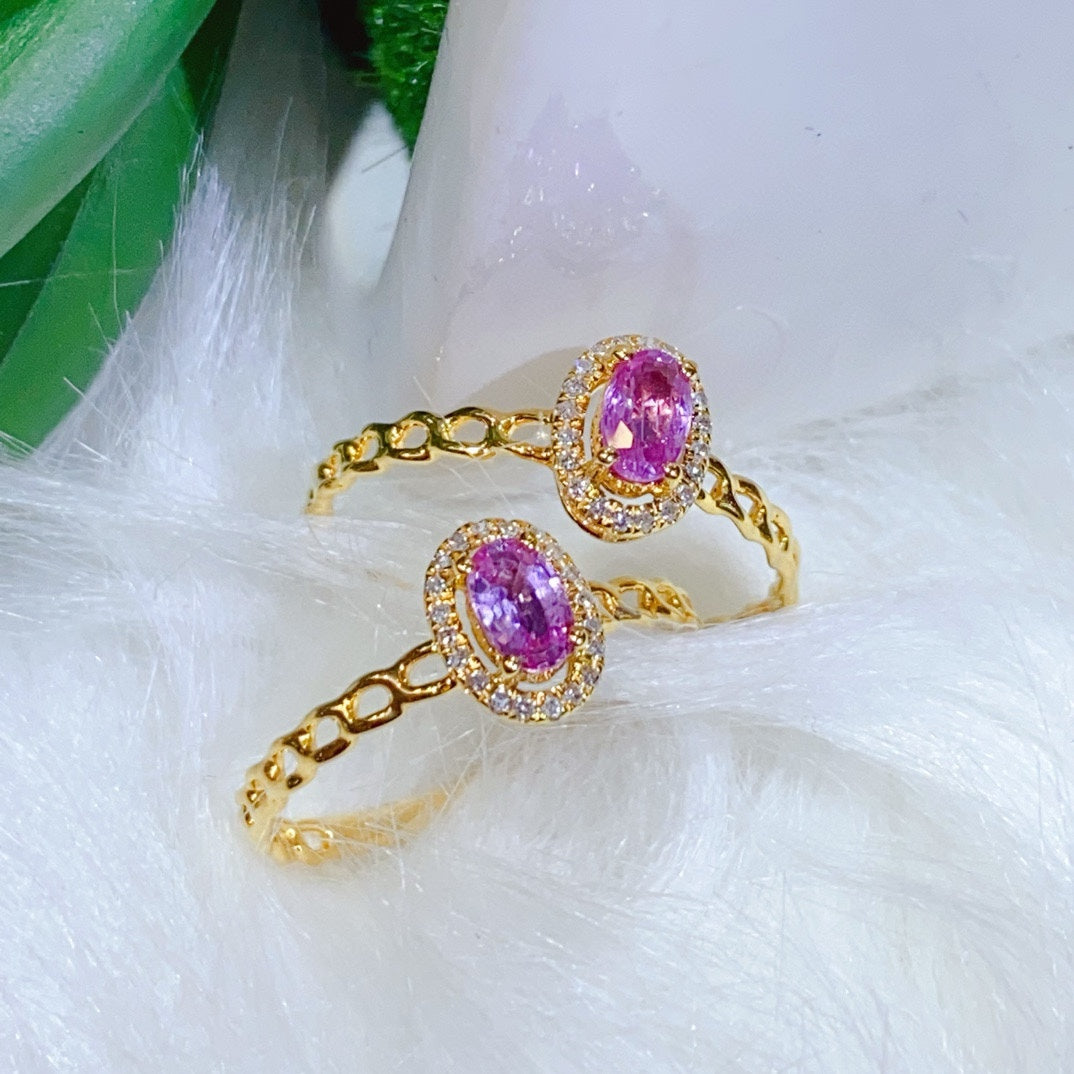 Natural Pink Sapphire Ring in 18K Gold with Diamond Accents - Exquisite Jewelry