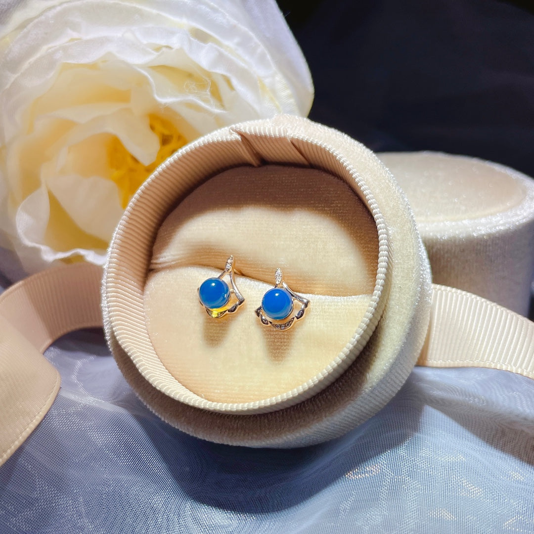新品上市:18k 金镶嵌多米尼加蓝琥珀耳环 - 浪漫灵魂的珠宝