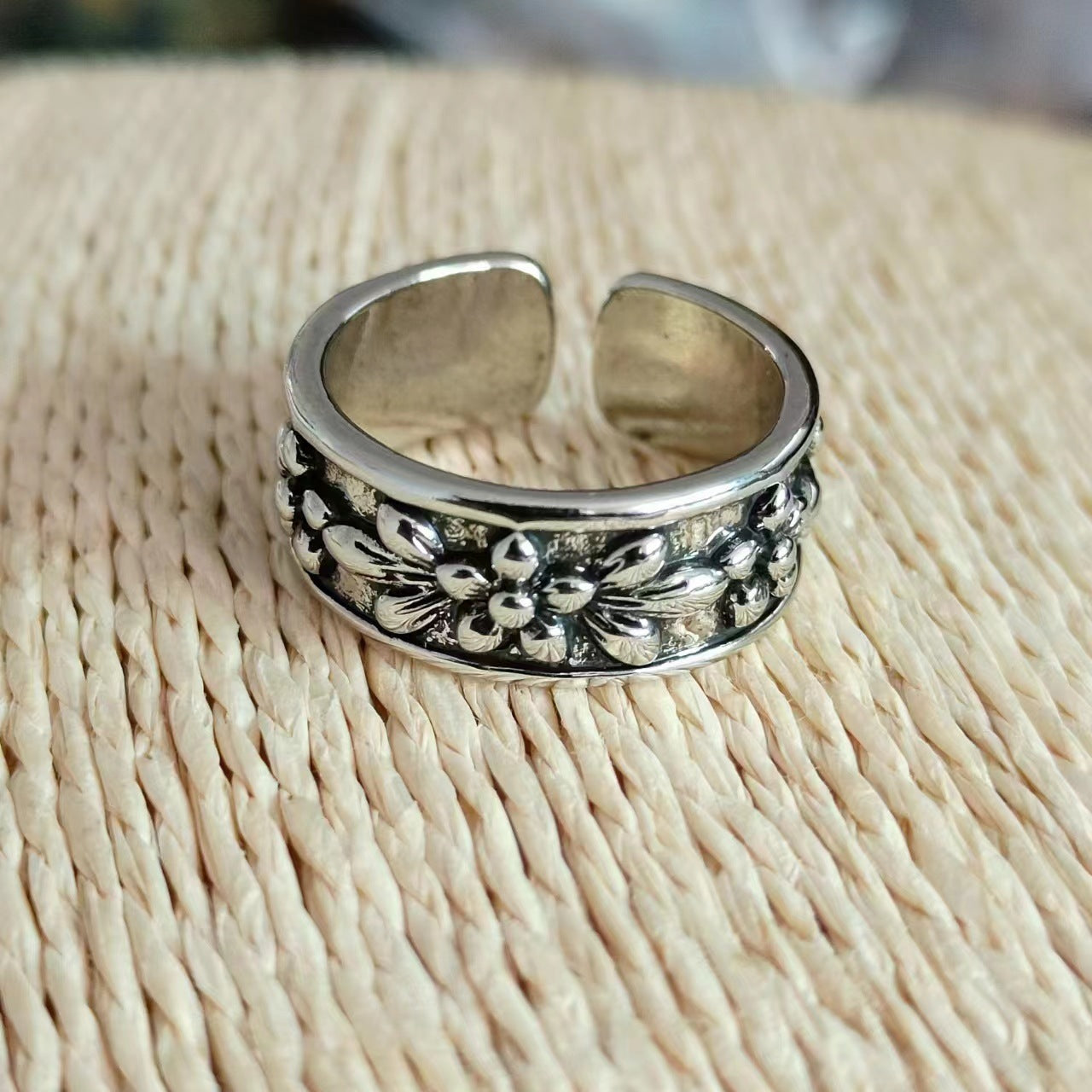 Vintage Antique Silver Gold Flower Open Ring