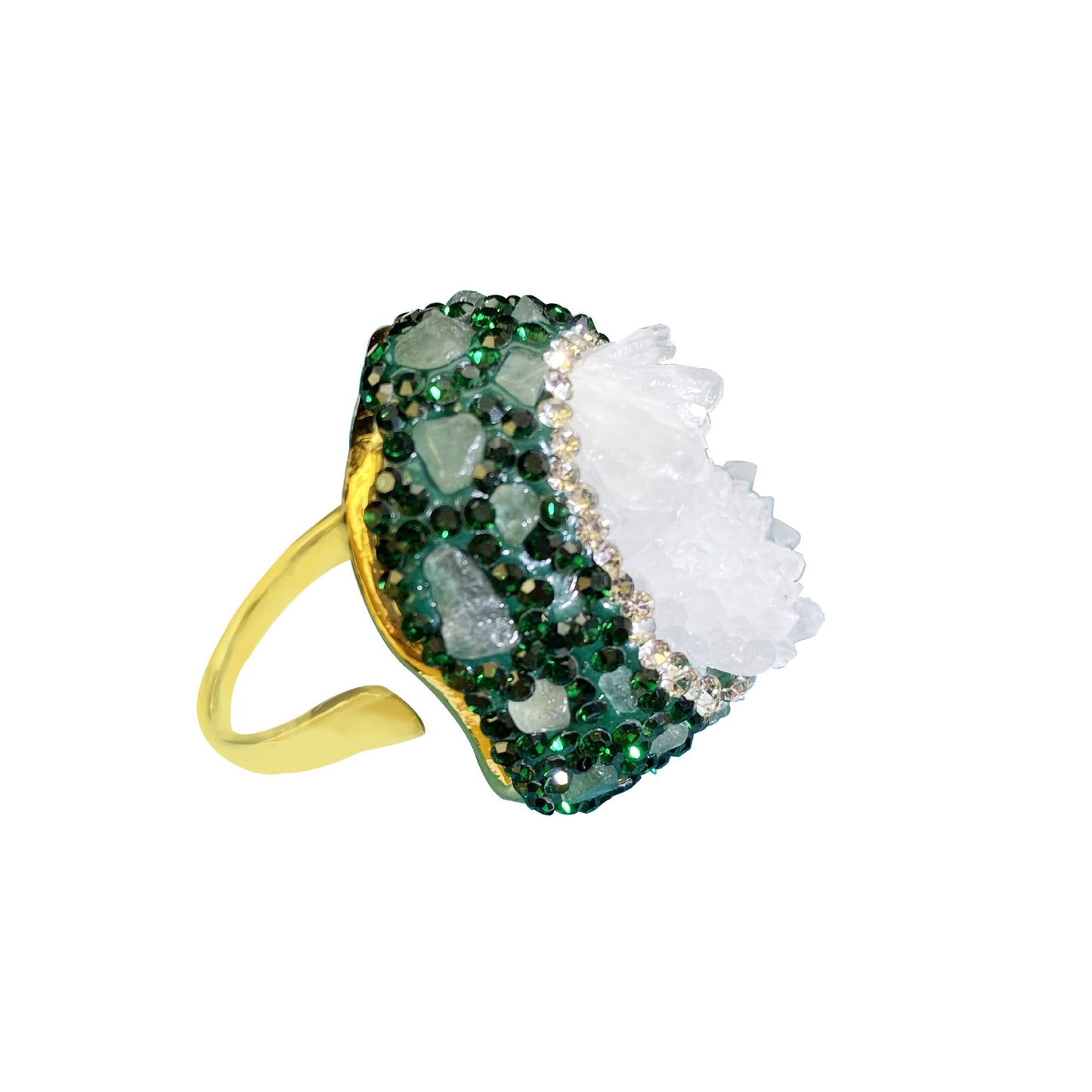 Green Diamond Inlaid Crystal Bud Ring For Women